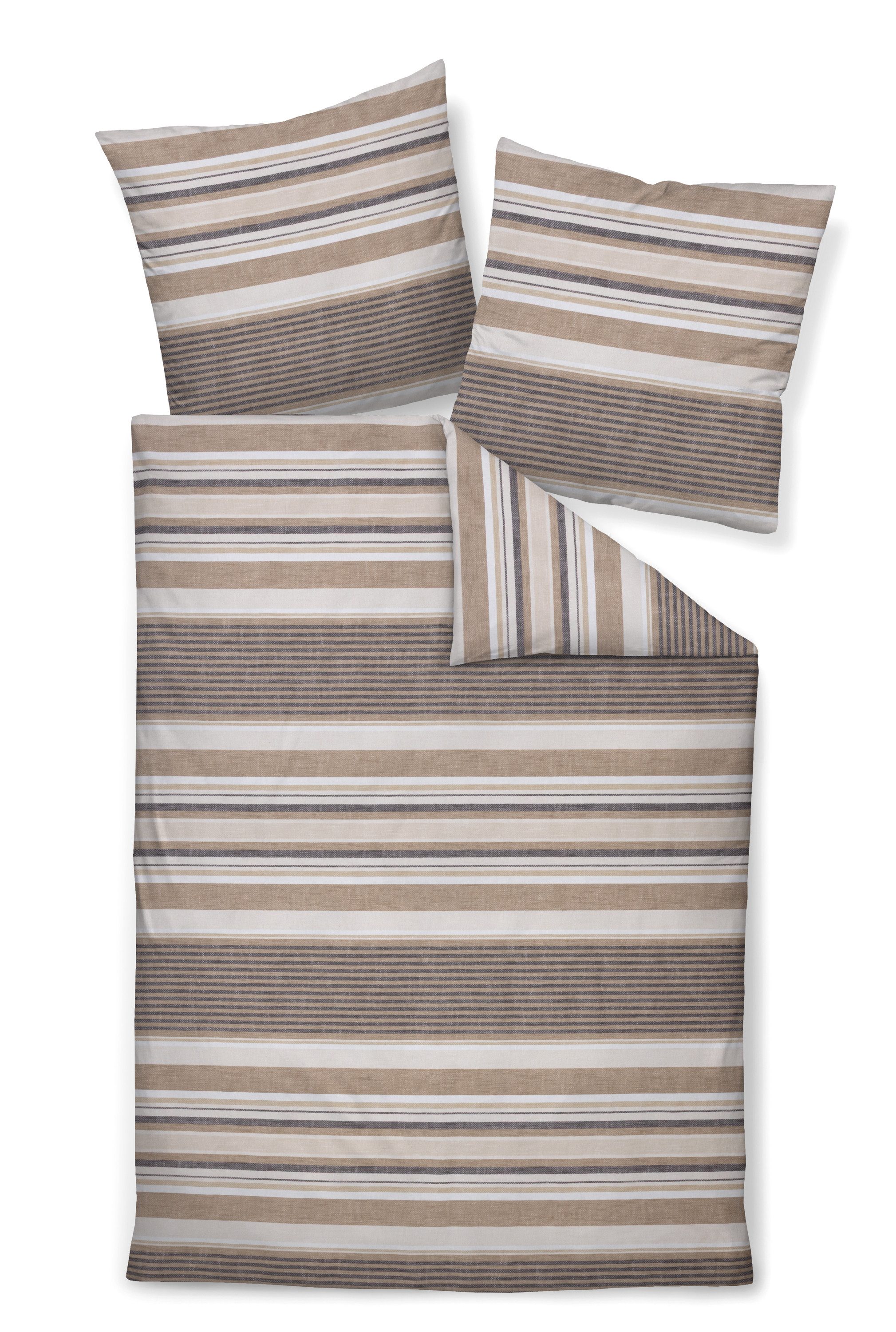 Janine Bettwäsche Edel Baumwolle, Flanell, 2 teilig, Streifen beige natur
