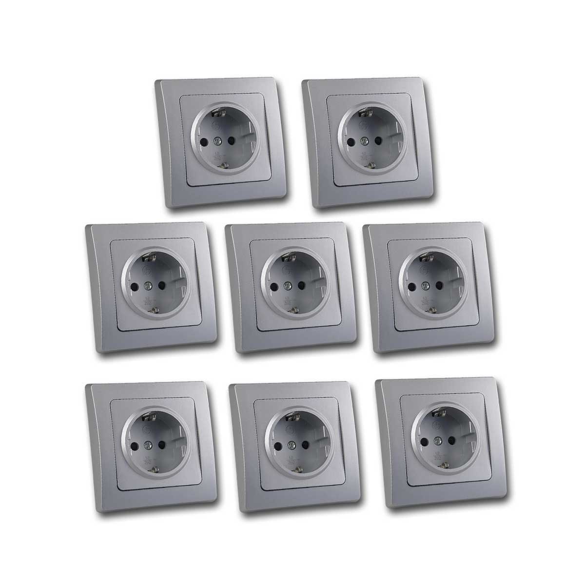 ChiliTec Unterputz-Steckdose DELPHI 8er Set Steckdosen silber 250V~/ 16A