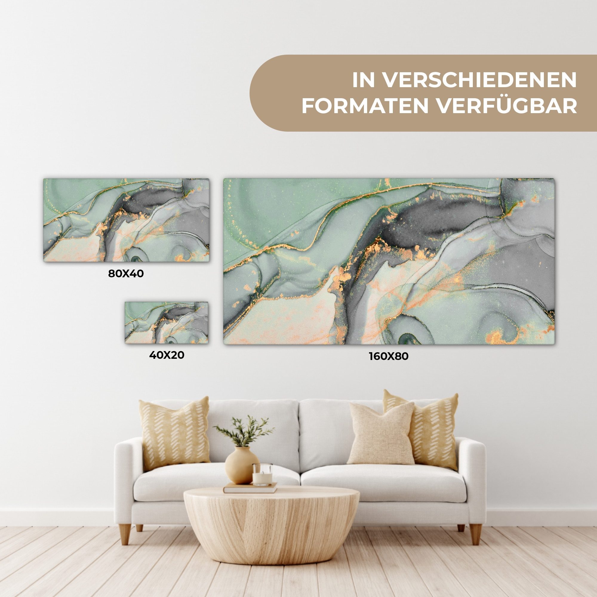 OneMillionCanvasses® Leinwandbild Panorama Gold - Marmor - Grün - Luxus - Glitzer - Marmoroptik, Fotodruck (1 St), Leinwand Bilder für Wohnzimmer Schlafzimmer 6 – Bild 5 von 5