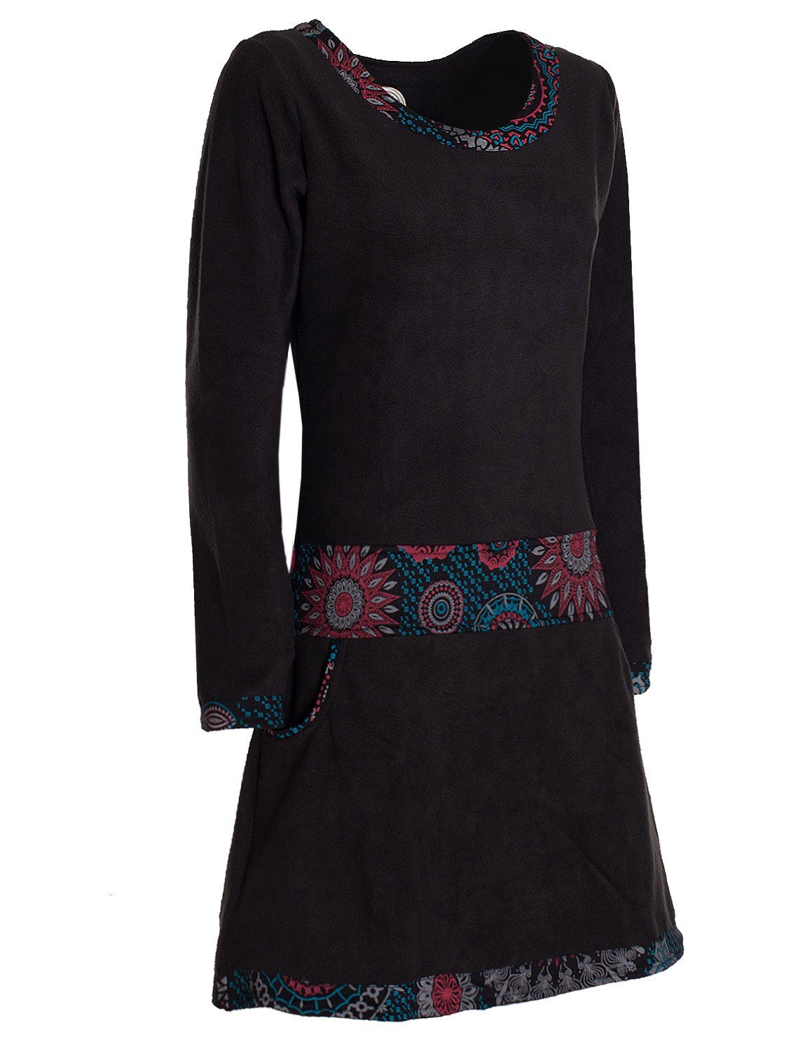 Vishes Midikleid Extra warmes Winterkleid Damen Langarm Kleider Sweatkleid Fleece Elfen, Hippe, Boho, Goa Style