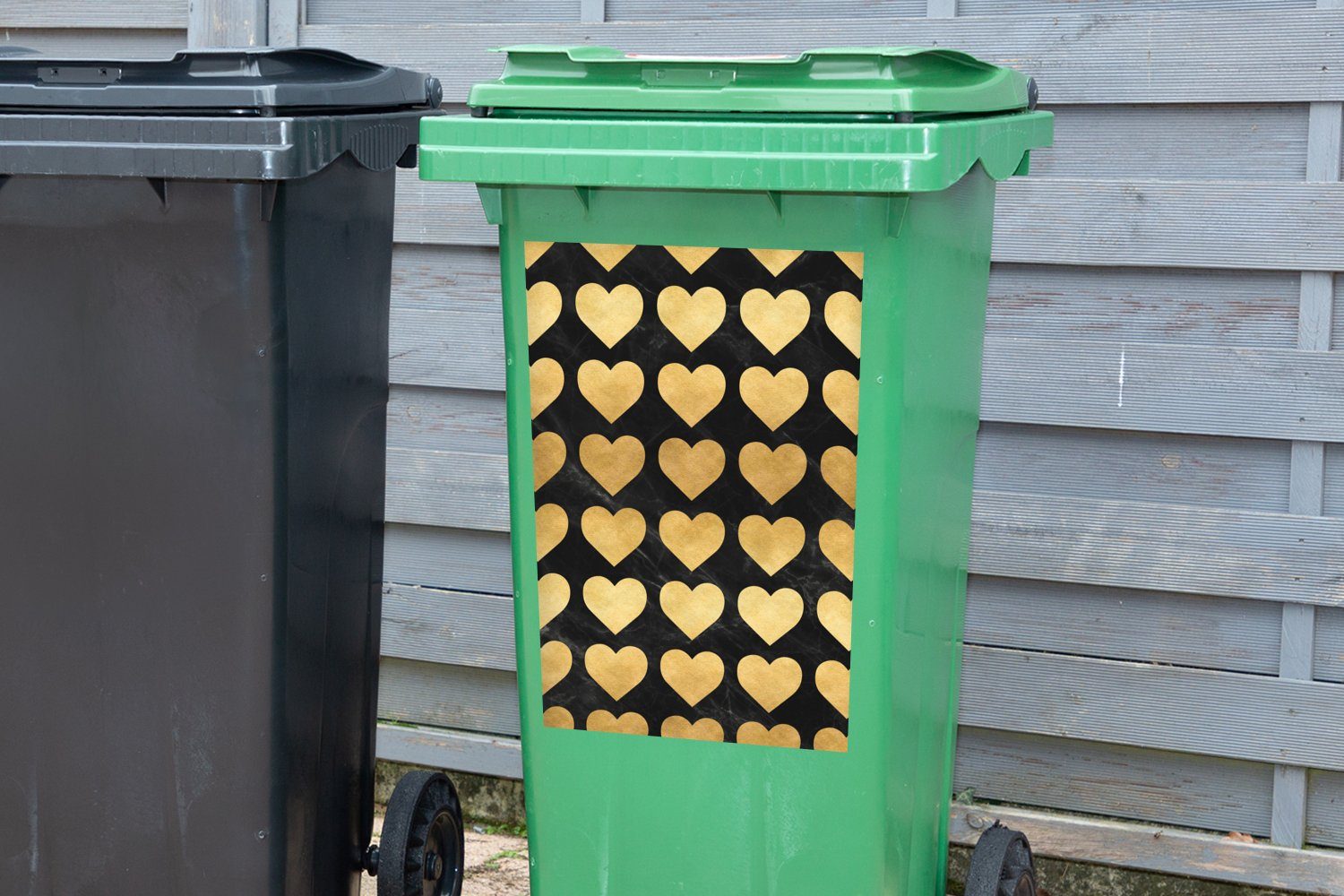 Mülleimer-aufkleber, Muster (1 - Wandsticker - Herz Sticker, Mülltonne, Gold - Container, Schwarz St), Abfalbehälter MuchoWow
