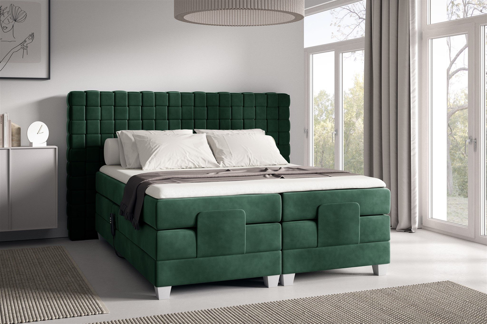 Fun Möbel Boxspringbett Schlafzimmerbett VIDAL Elektrisch in Stoff Fresh (inkl. Topper), Matratzen elektrisch verstellbar