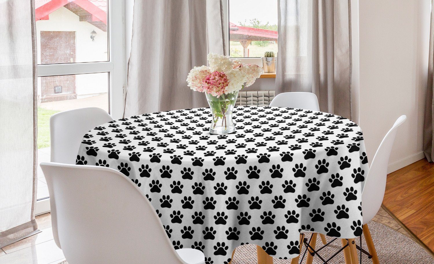 Abakuhaus Tischdecke Kreis Tischdecke Abdeckung Esszimmer Küche Hundepfoten Tierabdruckentwurf für Dekoration
