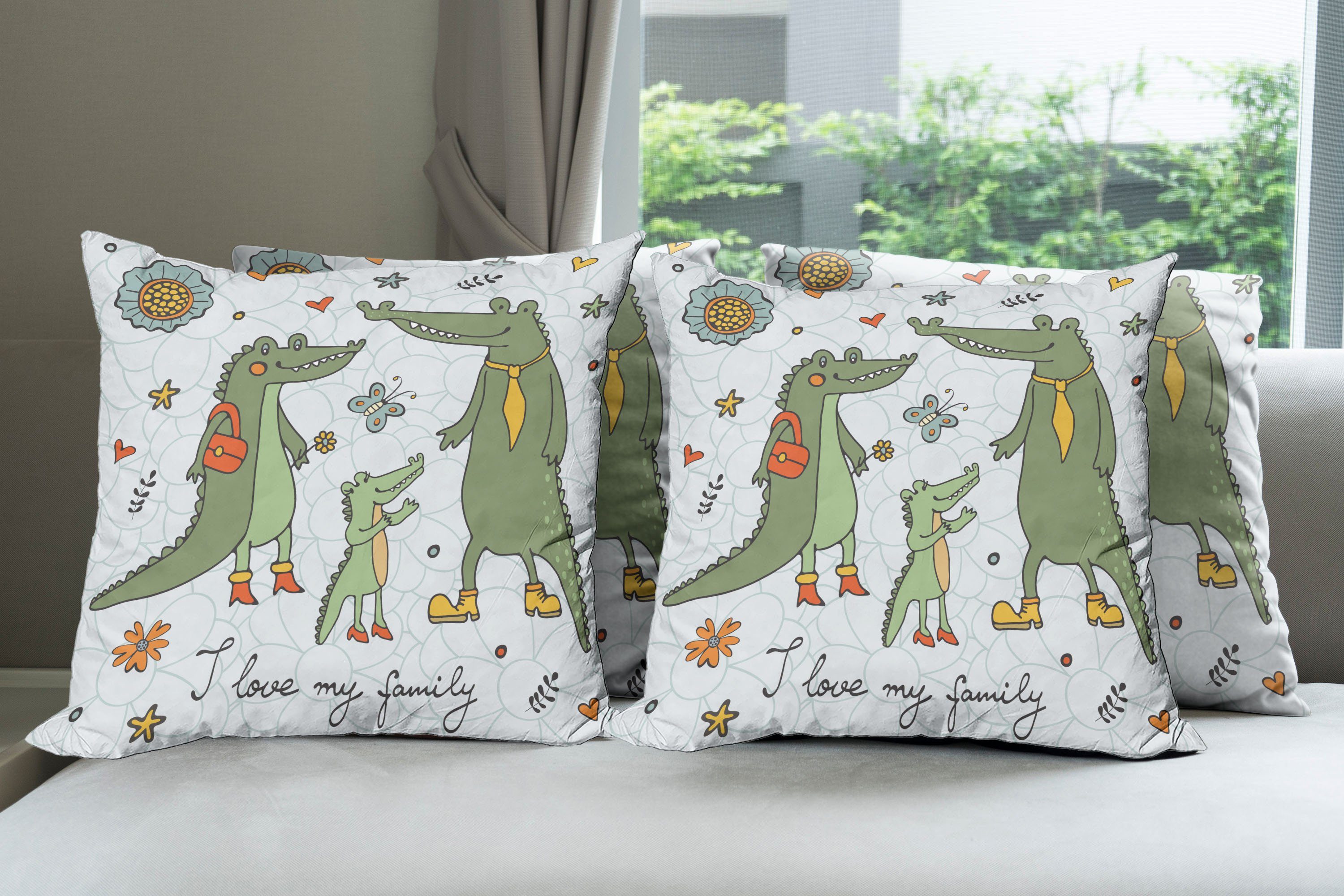 Digitaldruck, Cartoon Stück), Accent (4 Familie Alligator Doppelseitiger Kissenbezüge Modern Abakuhaus Spaß