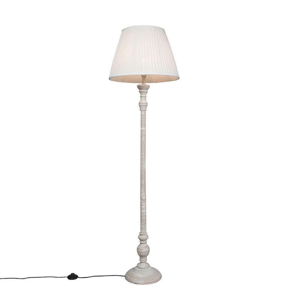 Qazqa Stehlampe Classico, LED wechselbar, E27, Crème, Retro, Holz, 1-flammi günstig online kaufen