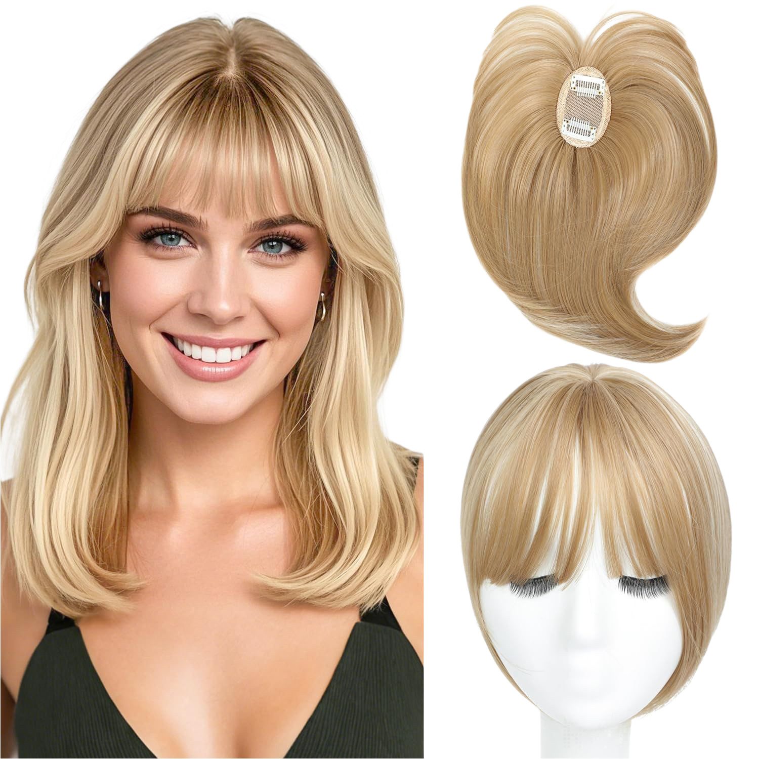 Refttenw Kunsthaar-Extension Pony Haarteil mit Klammer Natürliches Haarteile für sofortiges Volumen, Goldener Auburn / Weißblond