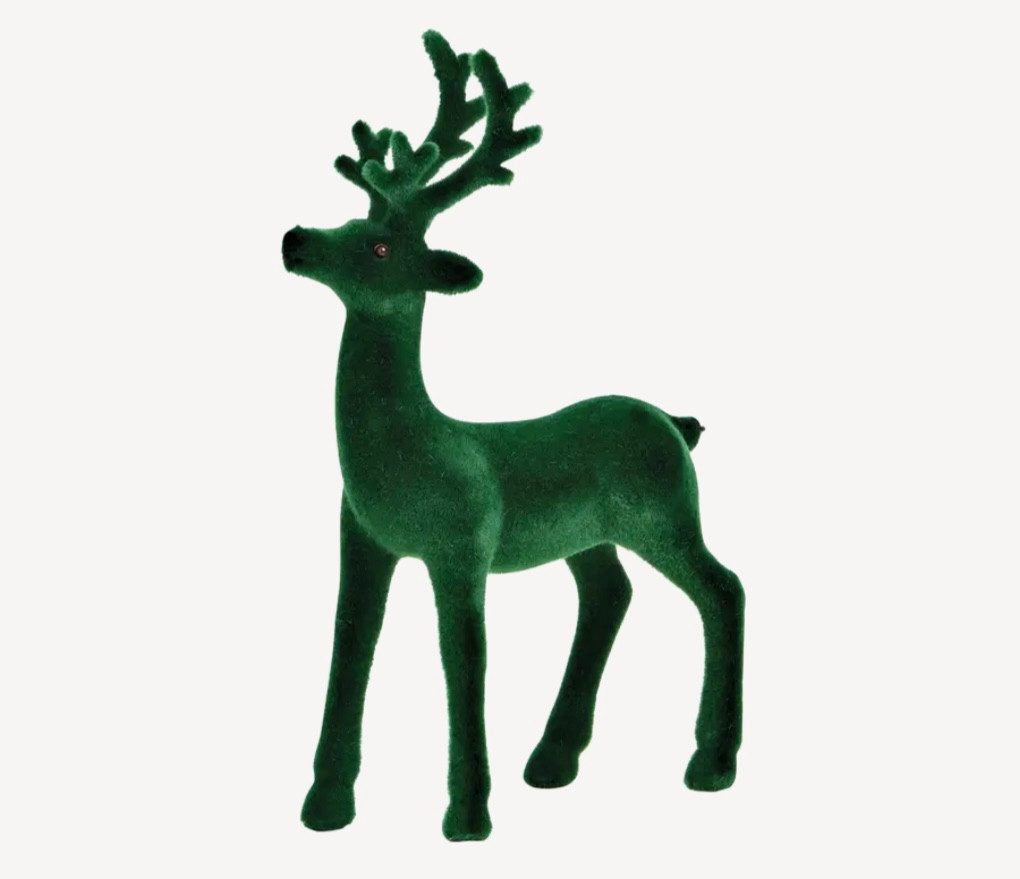 Seyila Home Dekofigur Deko-Hirsch beflockt – Samtige Hirschfigur für Winter & Weihnachten