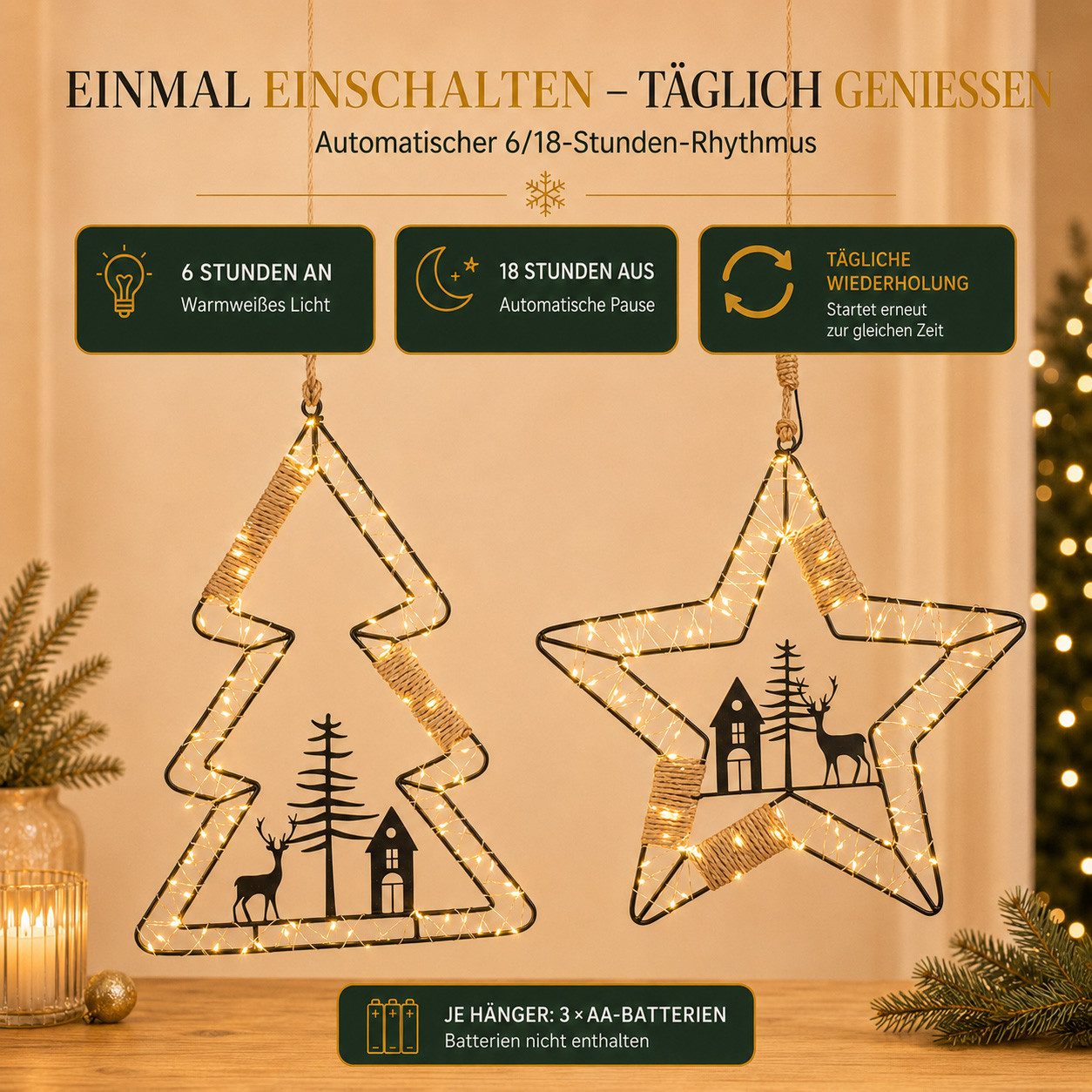 formano LED Dekolicht LED Weihnachtshänger 2er Set Baum & Stern, 41/36 cm je 102 LEDs, LED fest integriert – Bild 3 von 5