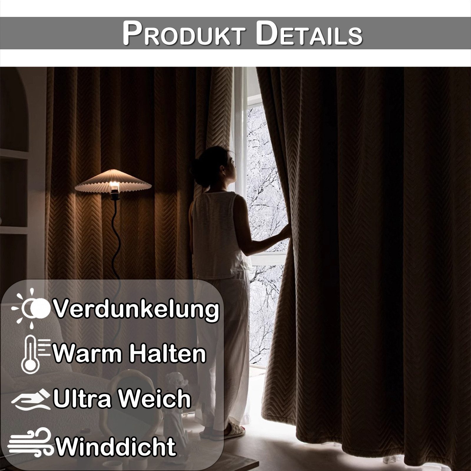Rosnek Verdunkelungsvorhang Thermovorhang Verdunklung Flanell Kälteschutz Blickdicht 350g/m² (2 St), Kräuselband Stangendurchzug Wohnzimmer Schlafzimmer 140x213 – Bild 4 von 5