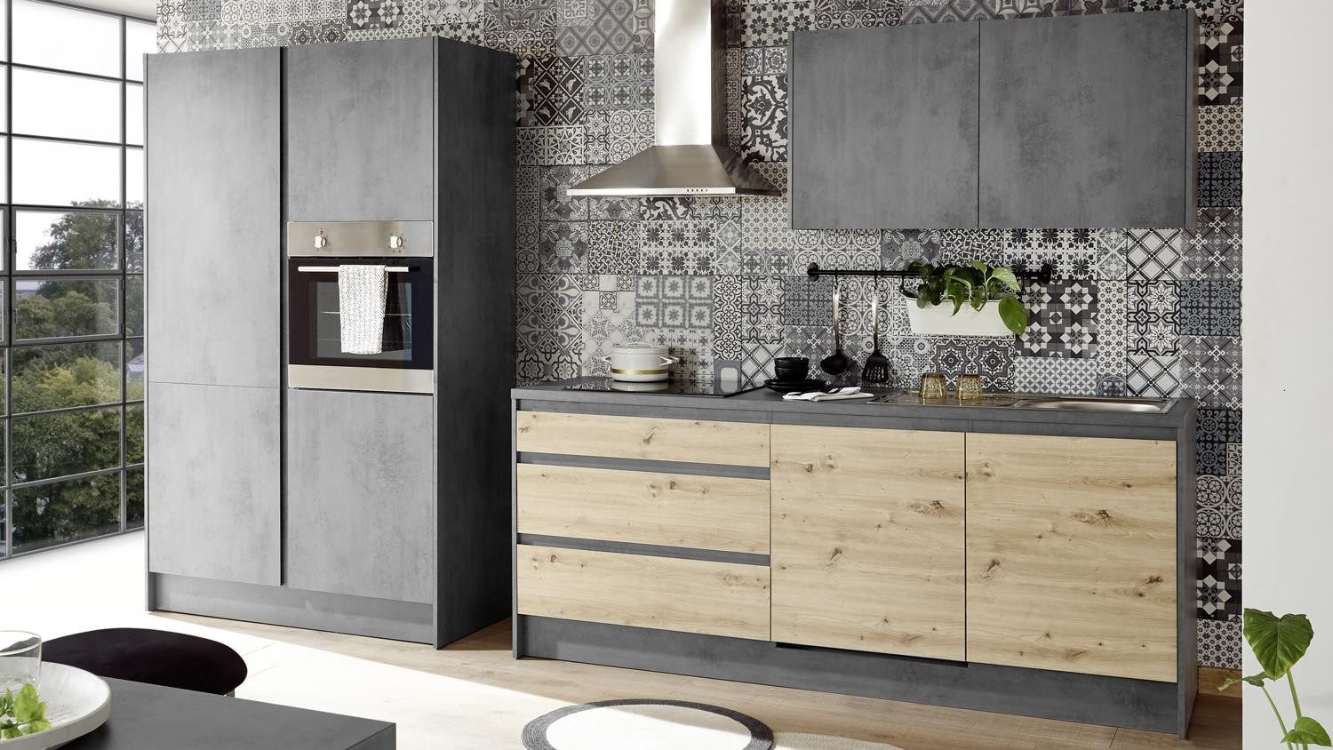 Bega Consult Küchenzeile Küchenzeile Tann Küche Chromix Anthrazit Artisan Eiche 210+125 cm