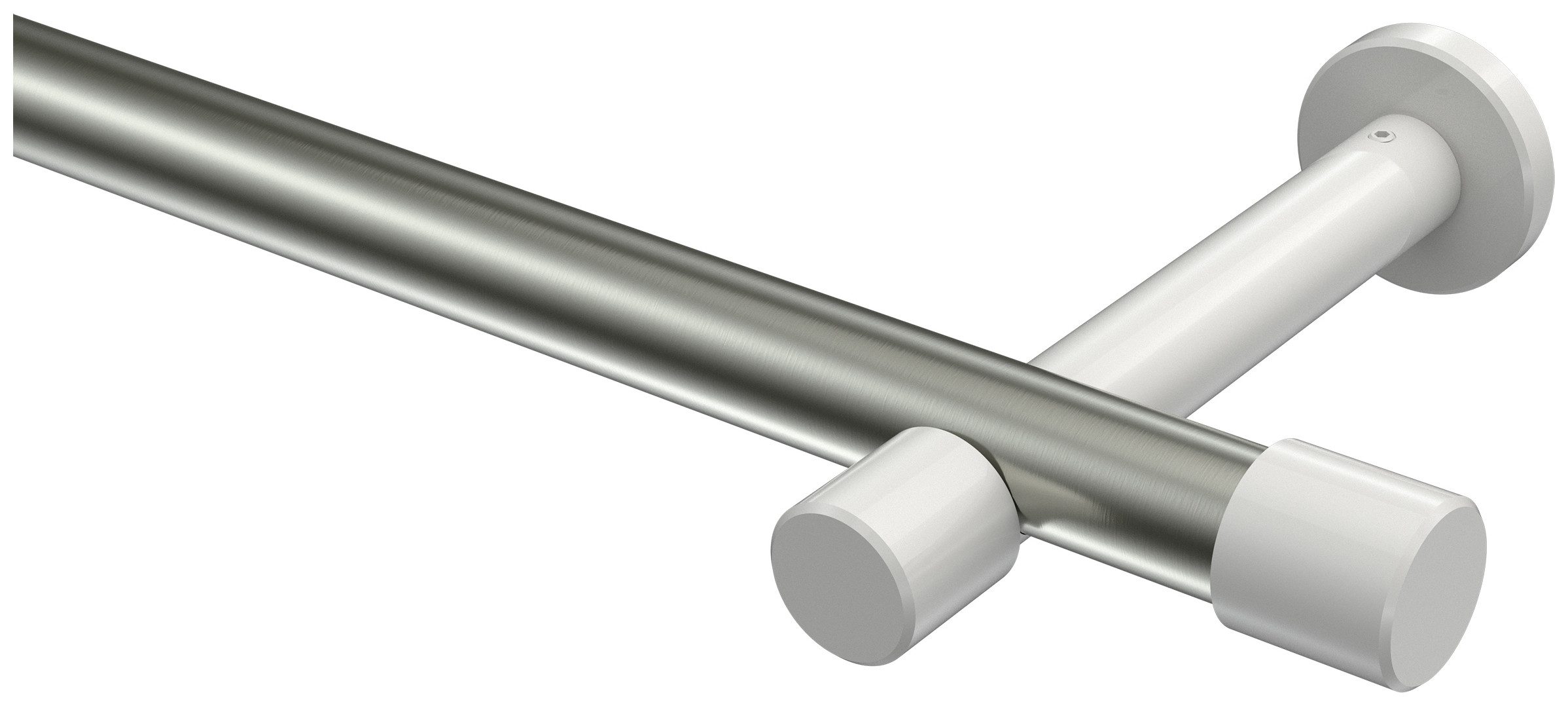 INTERDECO Gardinenstange Prestige Santo, Ø 20 mm, 1-läufig, Fixmaß, kürzbar, Wandmontage, Deckenmontage, Metall, Edelstahl-Optik / Weiß / Bicolor