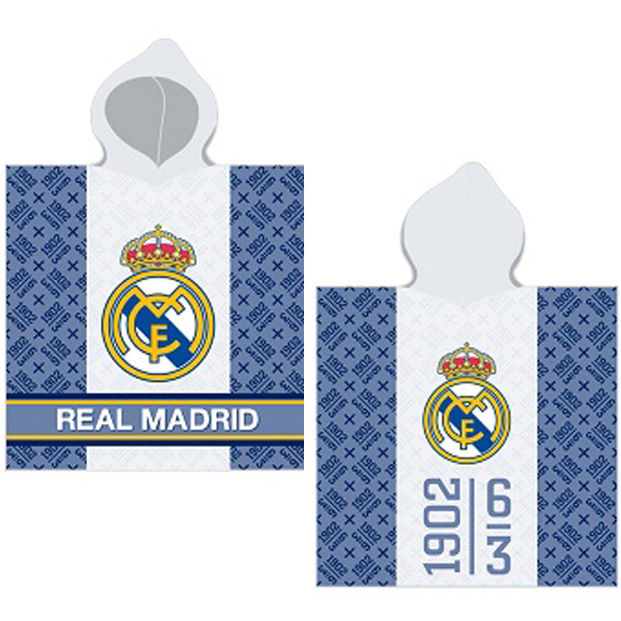 BERONAGE Kapuzenhandtuch Real Madrid Kinder Kapuzen Fußball Bade-Poncho 60x120 cm, 100% Baumwolle, Frottee in Velours-Qualität