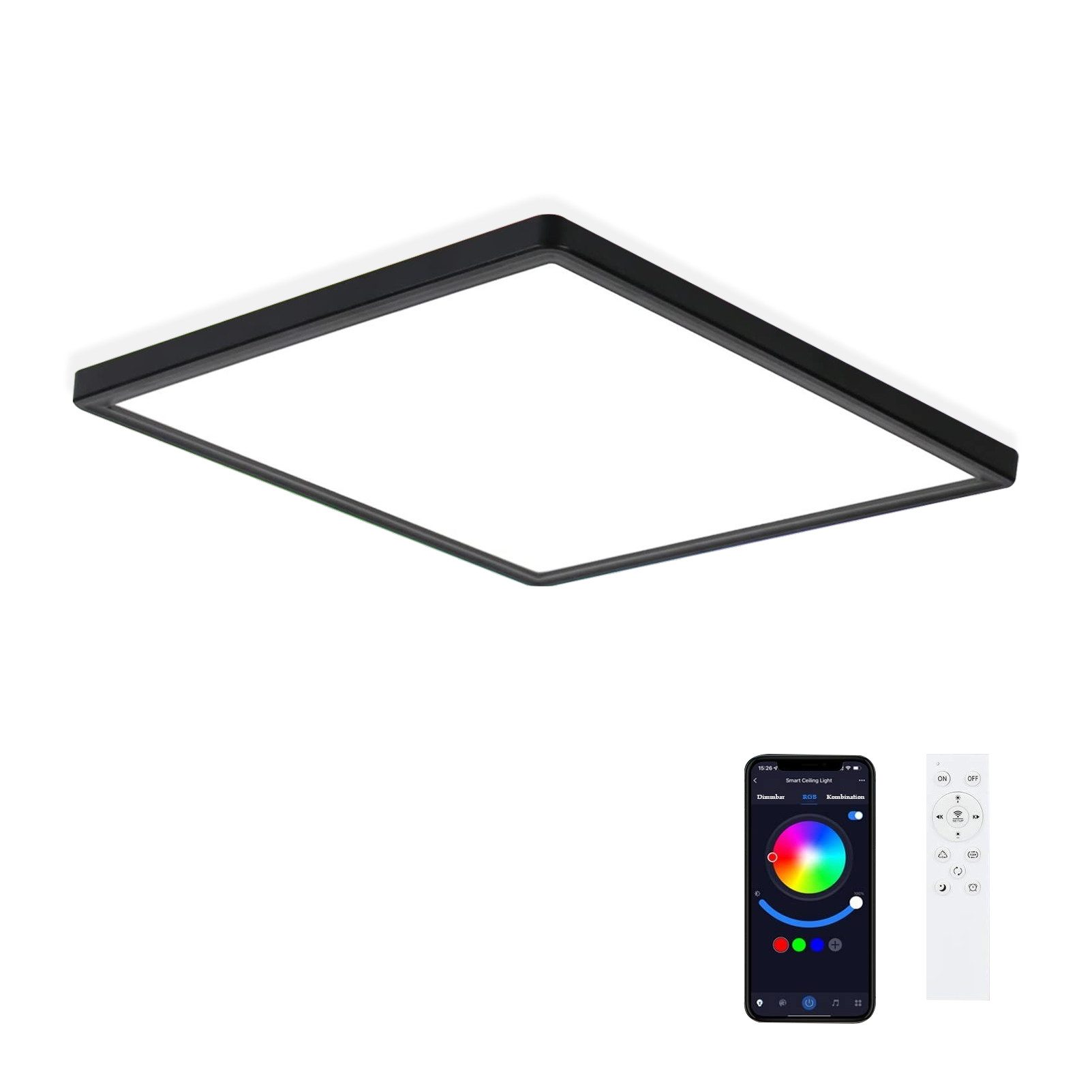 Nettlife LED Panel Deckenleuchte Dimmbar mit Fernbedienung RGB, ‎RGB Backlight, LED fest integriert, Warmweiß Neutralweiß Kaltweiß, für Schlafzimmer Küche Wohnzimmer