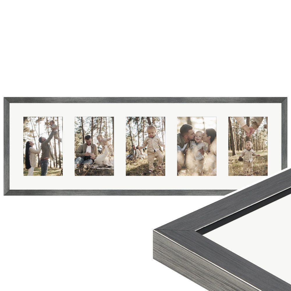 WANDStyle Galerierahmen G950 23x70 cm, für 5 Bilder, im Format 10x15 cm, aus Massivholz in der Farbe Metall