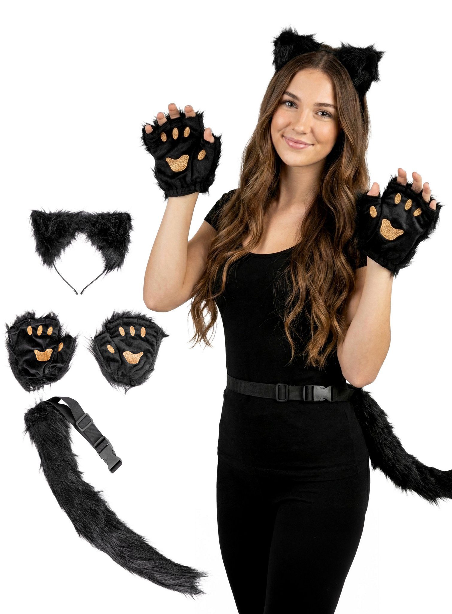 Metamorph Kostüm Katze Kostümset schwarz - Faschingskostüm Karneval, Einfach mit Kleidung der gleichen Farbe kombinieren – fertig ist Dei