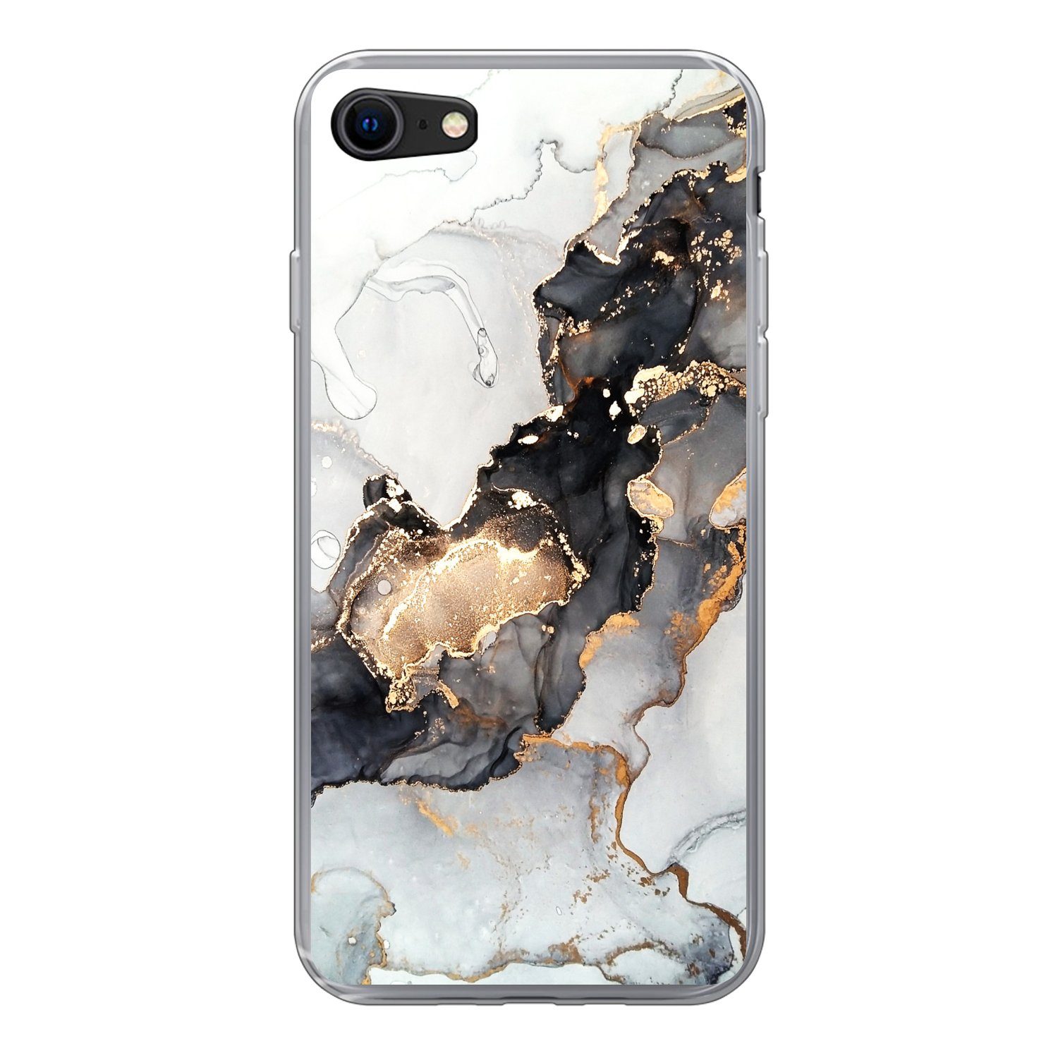 MuchoWow Handyhülle für Apple iPhone 7 Marmor - Schwarz - Weiß - Gold - Luxus - Abstrakt, Smartphone-Bumper, Print, Handy Schutzhülle Dünn