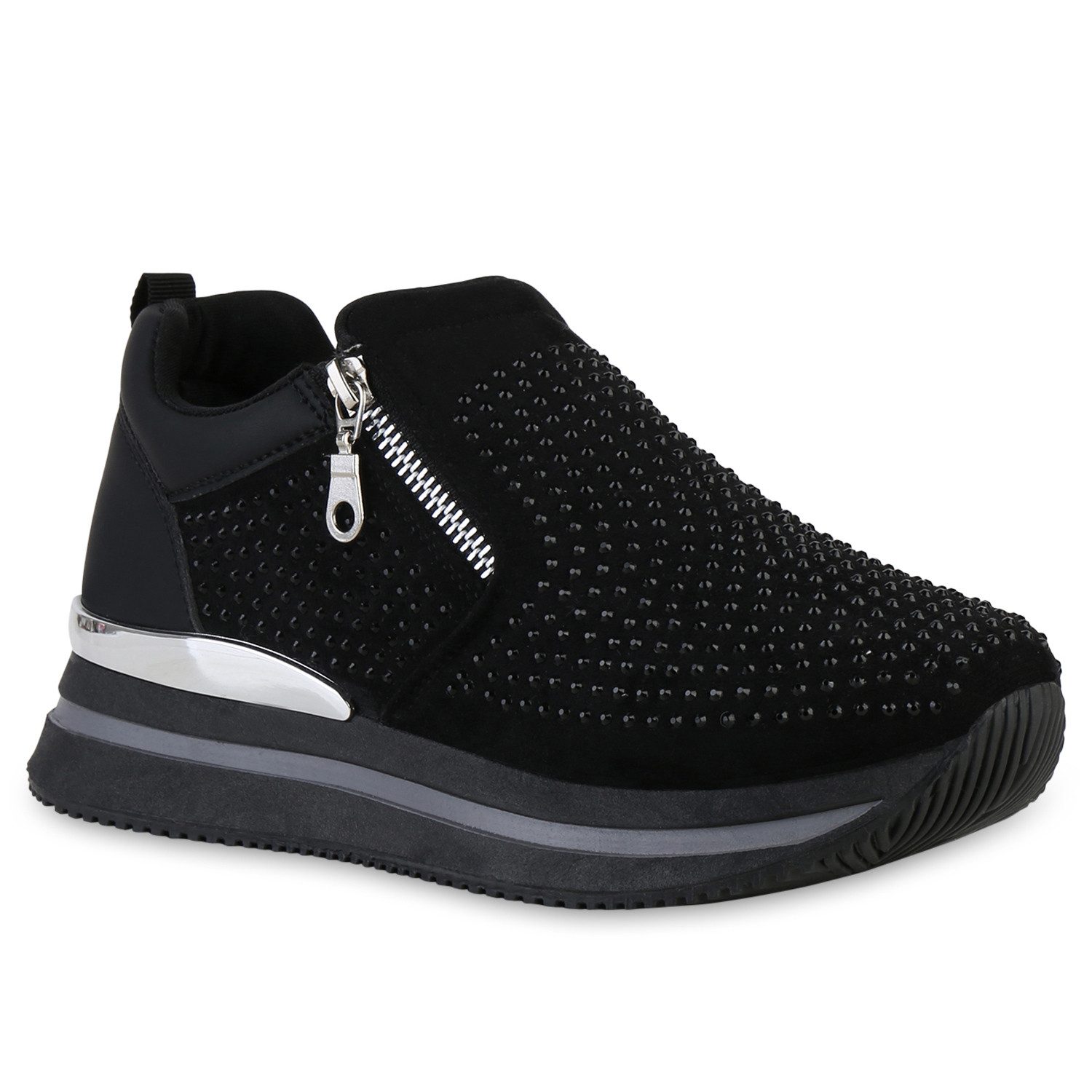 VAN HILL 841130 Plateausneaker Damen Plateau Sneaker Strass Zipper Profil-S günstig online kaufen