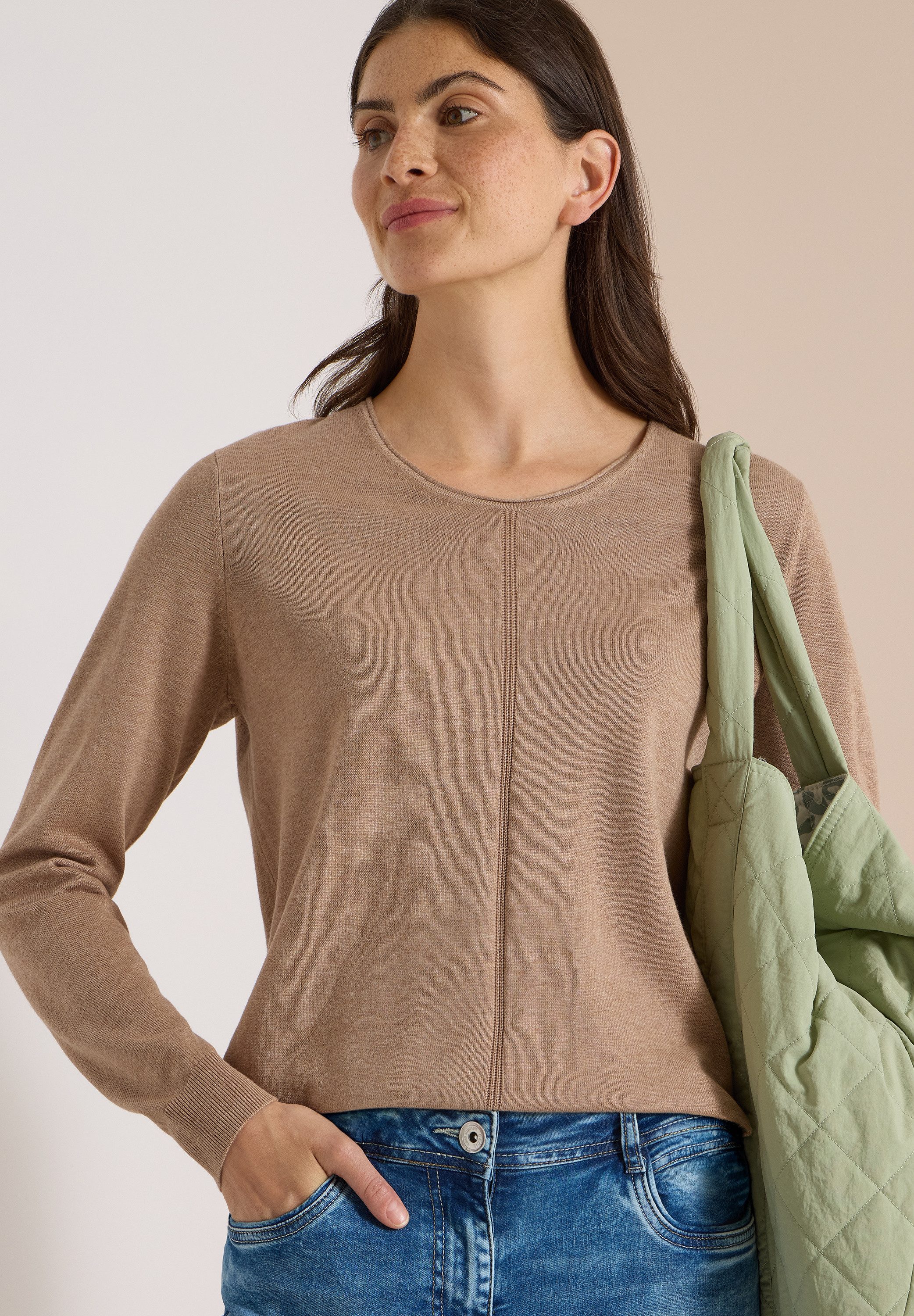 CECIL Strickpullover Baumwoll-Viskosemix, Feinstrick, unifarben