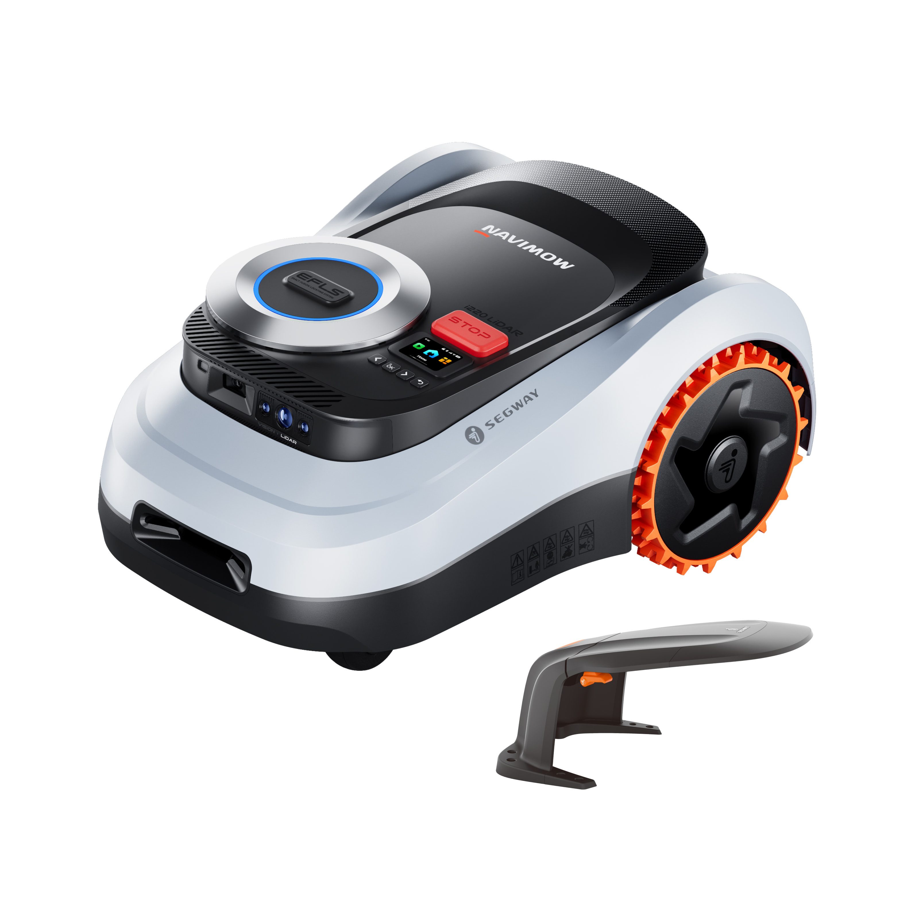 NAVIMOW Rasenmähroboter Segway i208/i215/i220 LiDAR Mähroboter ohne Begrenzungskabel, bis 2000 m² Rasenfläche, (Automatisches Ein-Tipp-Kartieren, 1-St., Geländereifen für Hänge bis 45 % Neigung, LiDAR und Vision Dual System), Ohne Drähte oder Antenne, 59 db(A) leises Mähen