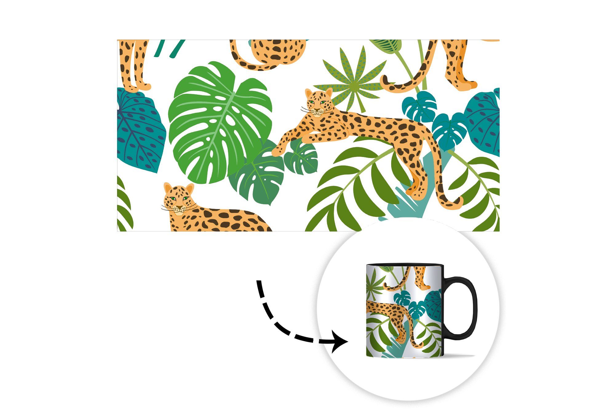 MuchoWow Tasse Leopard - Geschenk Keramik, Zaubertasse, - - - Kaffeetassen, Mädchen Pflanzen Teetasse, Jungen, Dschungel Farbwechsel, Muster 