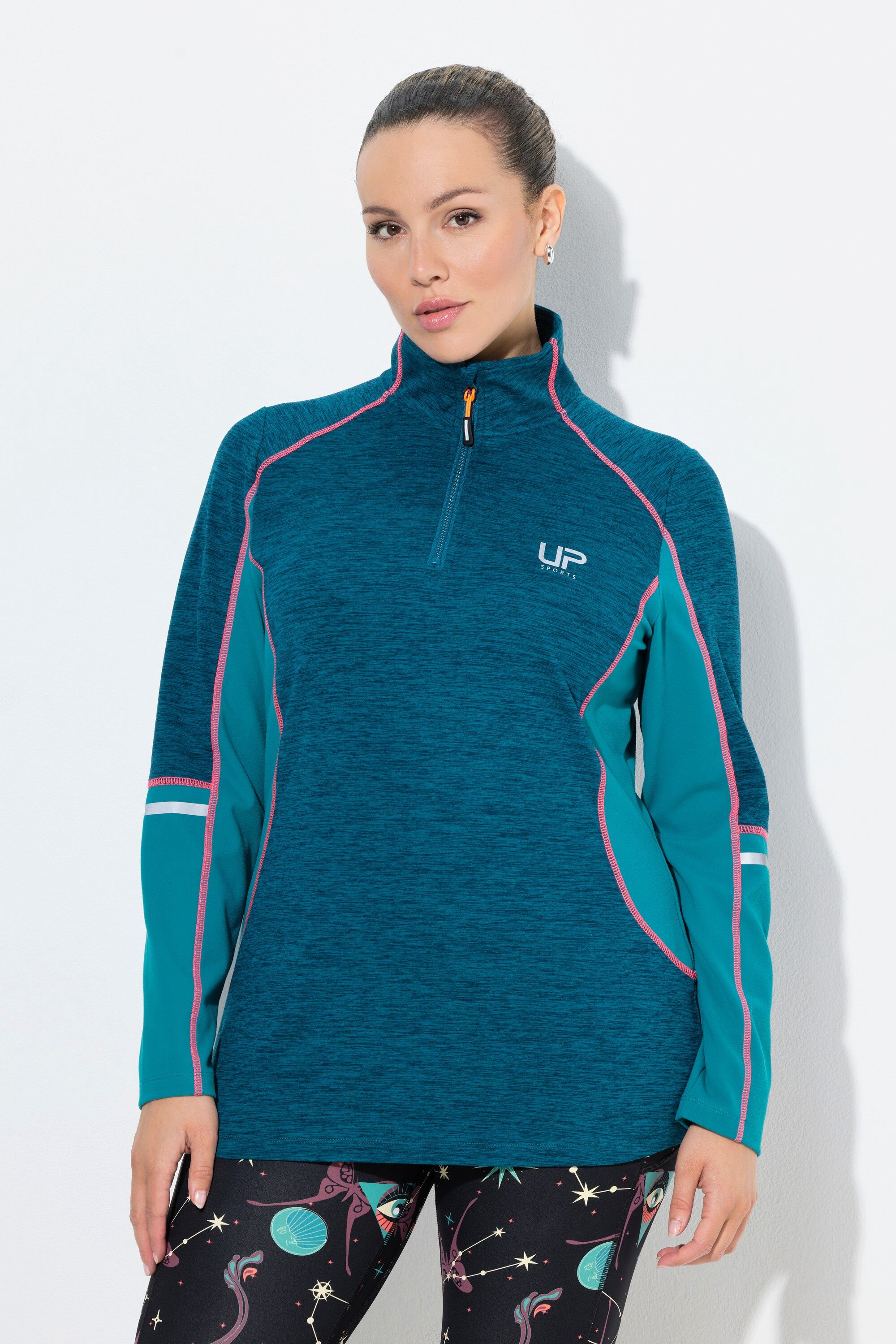 Ulla Popken T-Shirt Funktionsshirt Slim Stehkragen Zipper Langarm günstig online kaufen