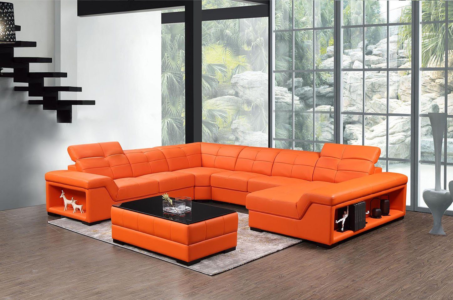 JVmoebel Ecksofa XXL Designer Wohnlandschaft Ecksofa Sofa Couch U-Form  Tisch Leder