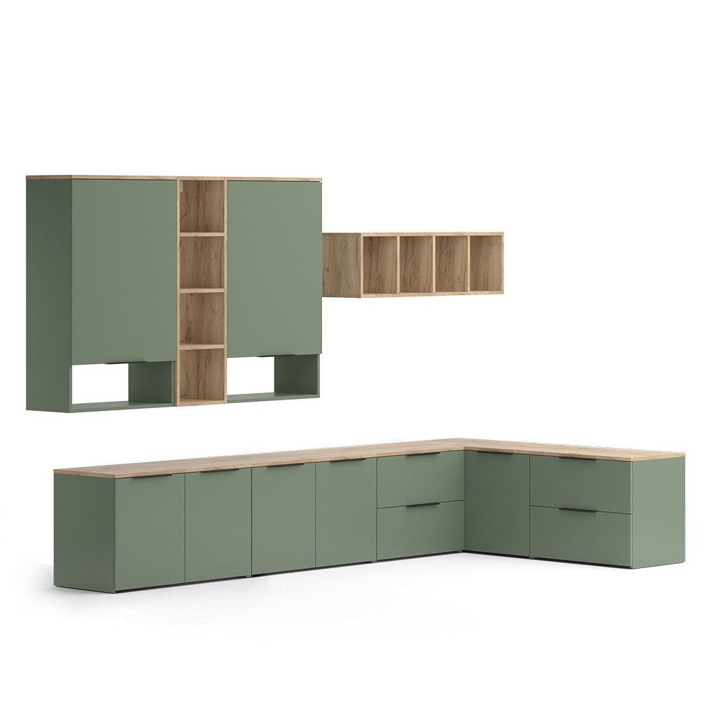 Vicco Wohnwand Wido, Grün/Sonoma, 9 Teile günstig online kaufen