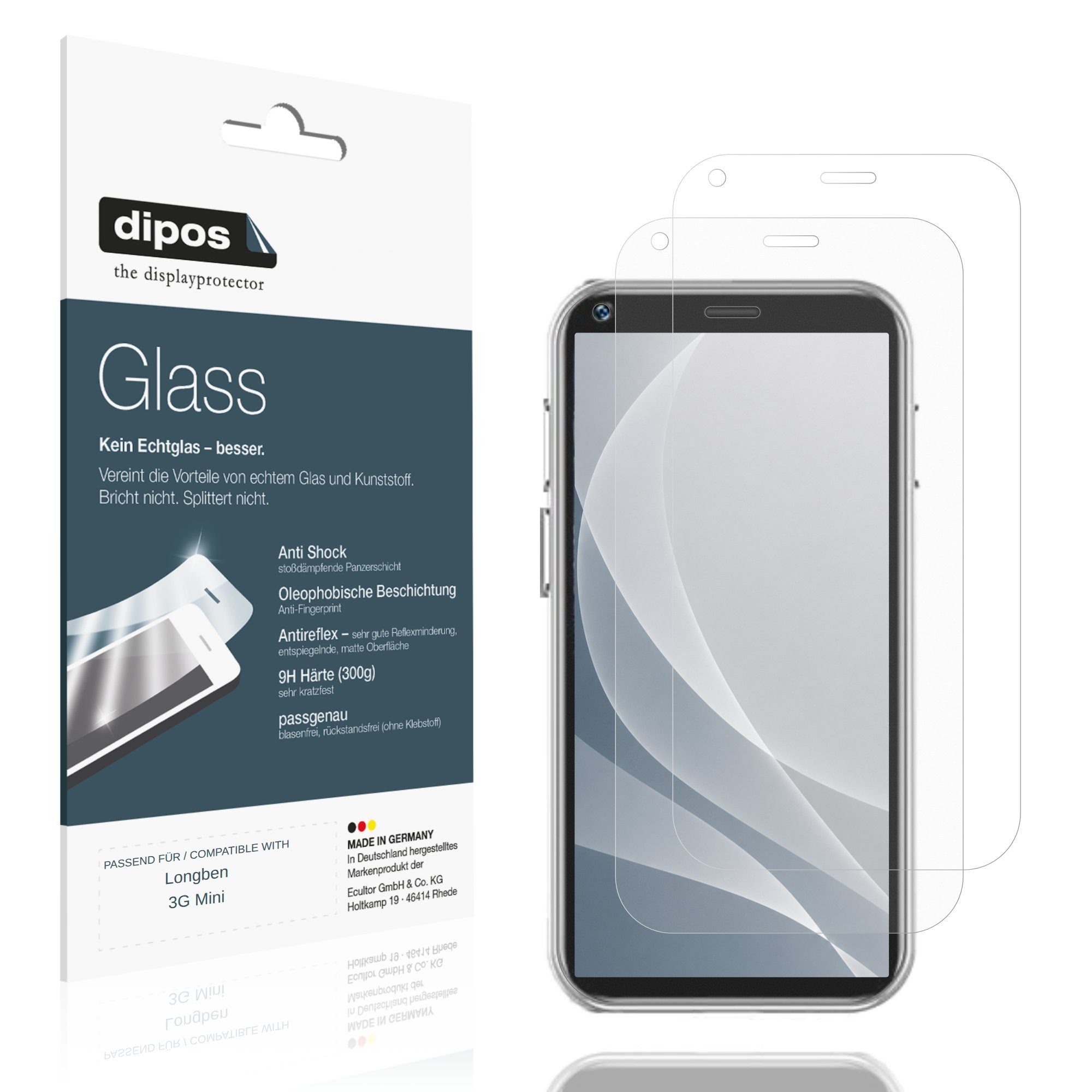 dipos Displayschutzfolie Schutzfolie für Longben 3G Mini, 2 Stück, Displayschutz Schutz Folie Made in Germany