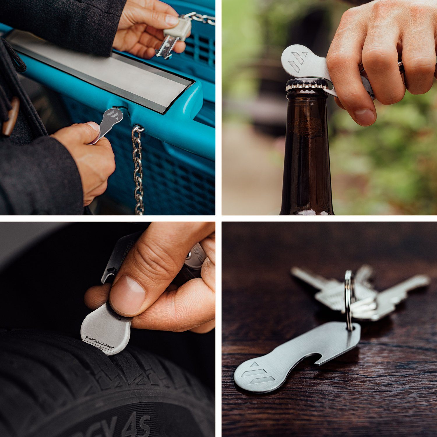 Schlüsselanhänger Schlüsselanhänger Multitool Flaschenöffner, MAGATI Einkaufswagenlöser, Schlüsselfinder, (4-tlg),