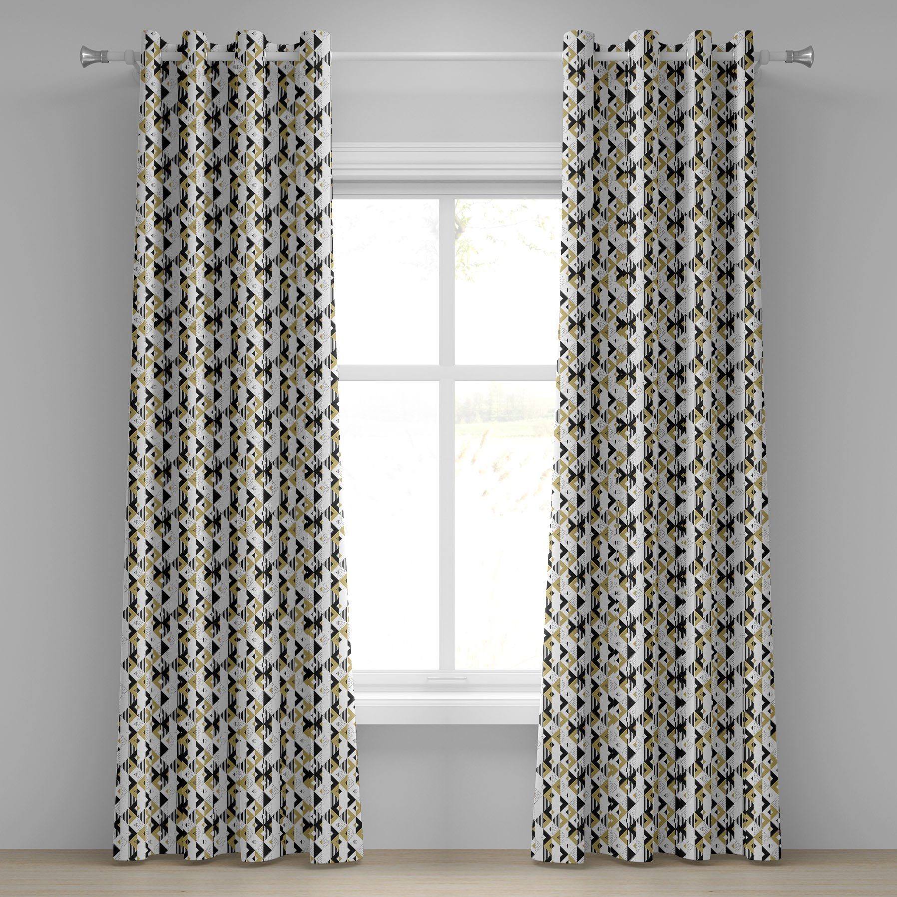 Gardine für Wohnzimmer, Schlafzimmer Stripes Dekorative Geometrisch and Triangles 2-Panel-Fenstervorhänge Abakuhaus,