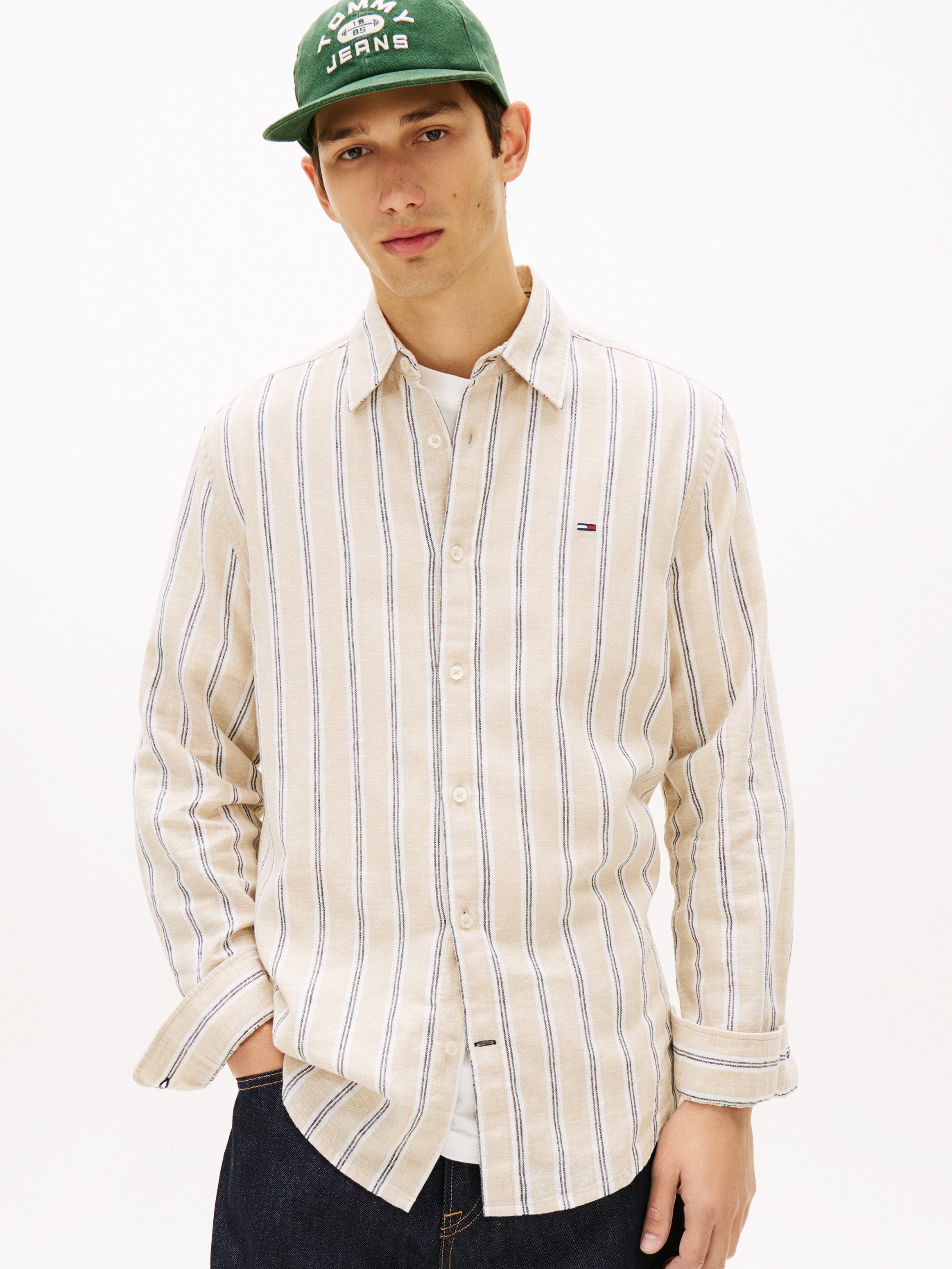 Tommy Jeans Langarmhemd REGULAR LINEN MIX STRIPES Regular fit mit Streifenmuster