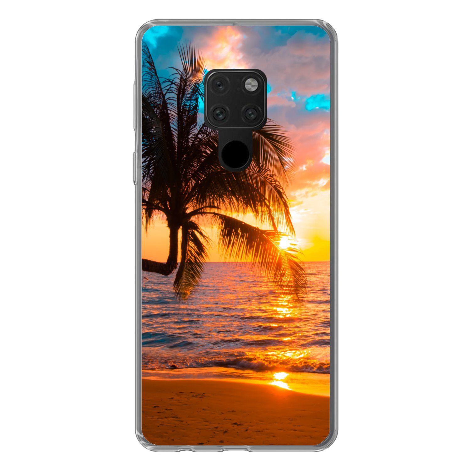 MuchoWow Handyhülle für Huawei P40 Lite Palme - Sonnenuntergang - Horizont - Strand - Meer, Handy Case, Silikon, Bumper Case Dünn