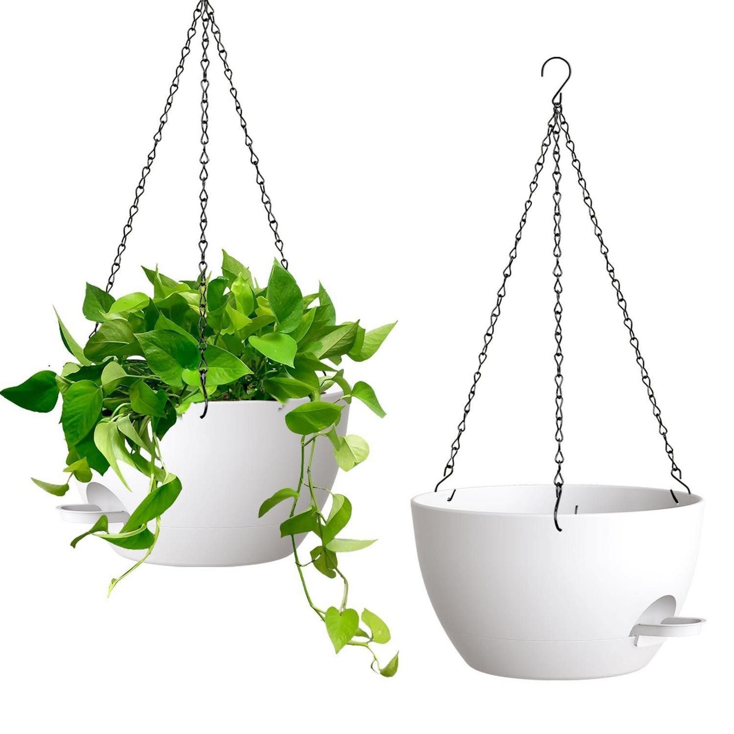 LuxusKollektion Blumentopf Blumenampel selbstbewässernde 25cm 2er Set Drainage Balkon Weiß