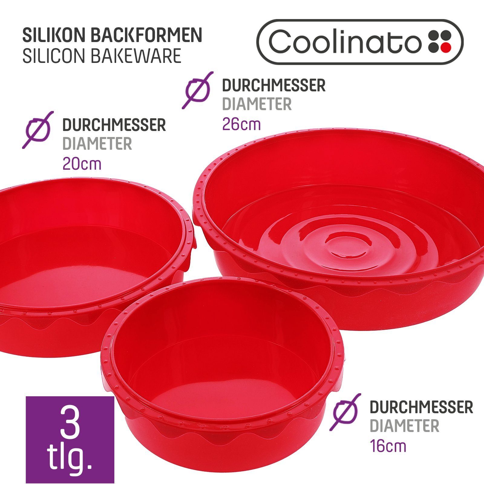 runde Silikon Coolinato ROT, Backform Coolinato Set 3tlg. Rezepte inkl. Kuchenbackform