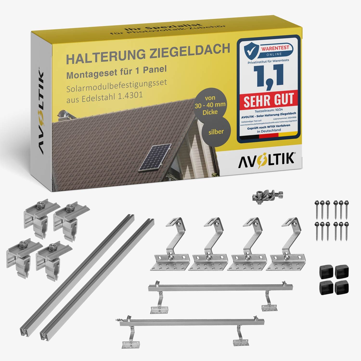 avoltik Solarmodul-Halterung Solar-Halterung Ziegeldach Montageset Dach Befestigung f 1 Solarmodul, (Set für 1 Modul, Avoltik Solar Montageset Ziegeldach Befestigung für 1 Modul, Avoltik Solar Montageset Ziegeldach Befestigung für 1 Modul)