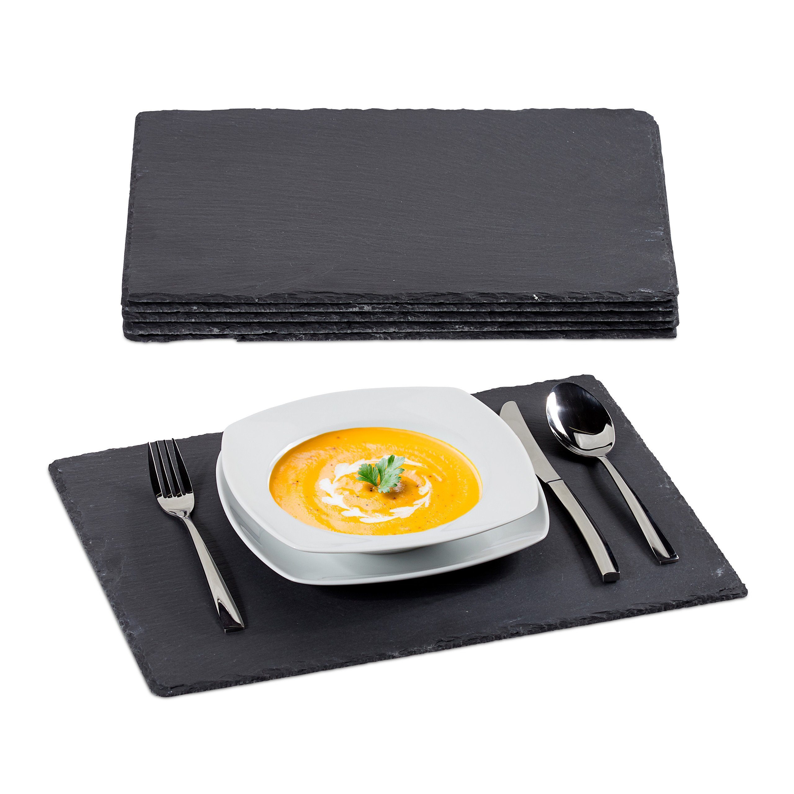 relaxdays Servierplatte Schieferplatte 30x40 cm 6er Set, Schiefer, (6-tlg)
