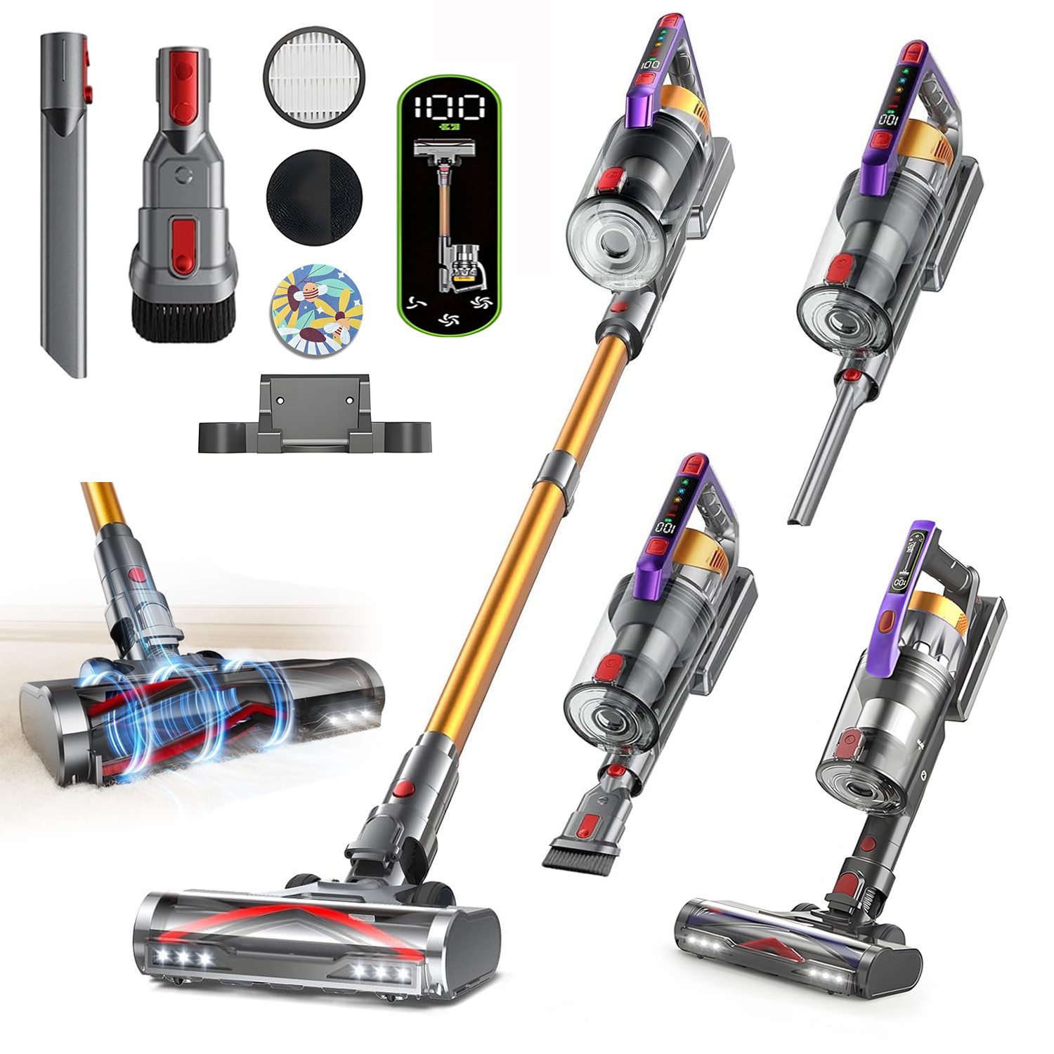 AKKEE Akku-Hand-und Stielstaubsauger Akku Staubsauger 50000Pa/600W/70Min, 600 W, beutellos