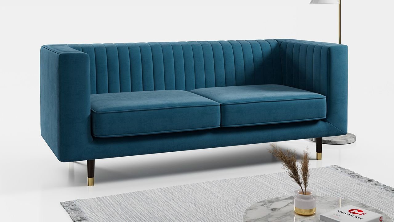 MKS MÖBEL Kronos Modern Wohnzimmer 3, ELMO mit Beinen, Blau für Ein Dreisitzer-Sofa, hohen Sofa Stil