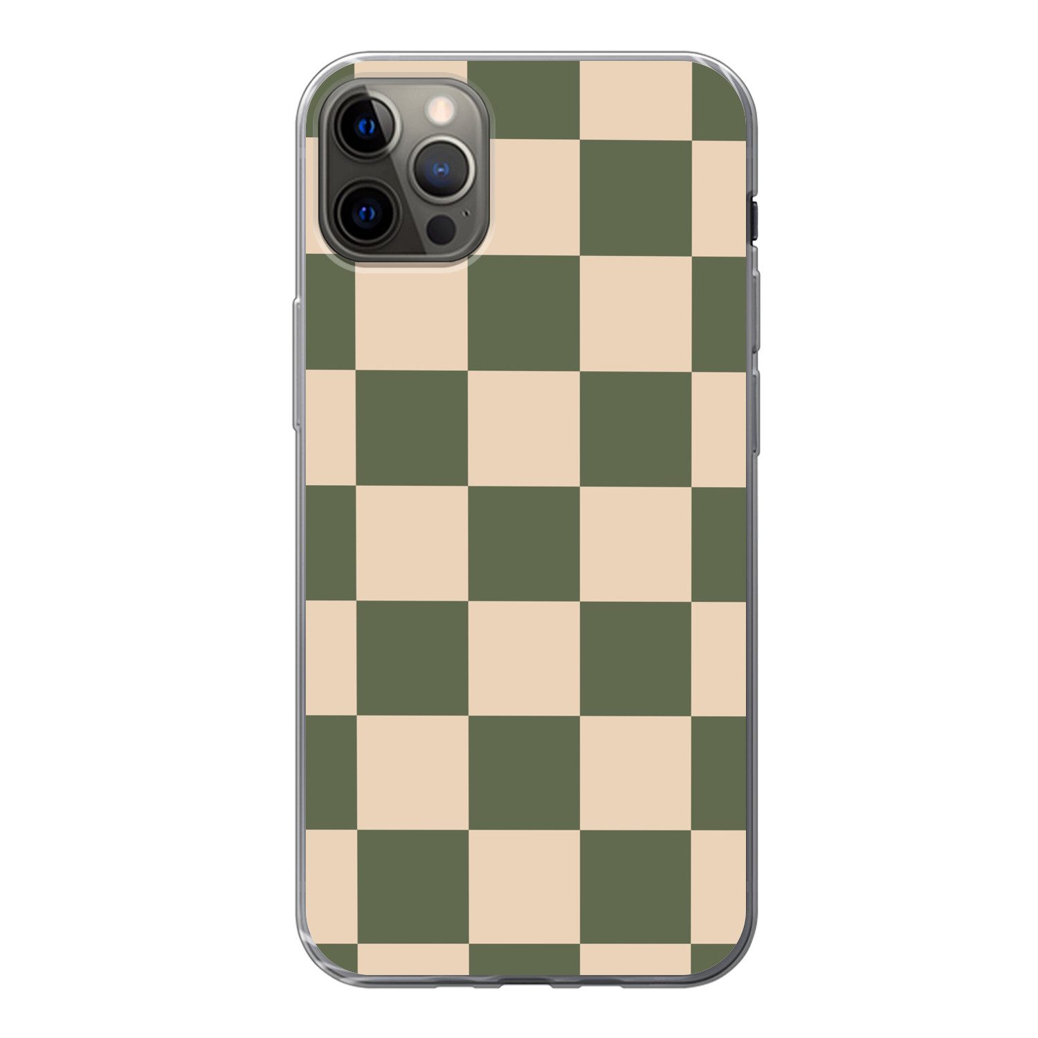 MuchoWow Handyhülle für Apple iPhone 13 Pro Max Schachbrettmuster - Grün - Beige - Blöcke, Smartphone-Bumper, Print, Handy Schutzhülle Dünn