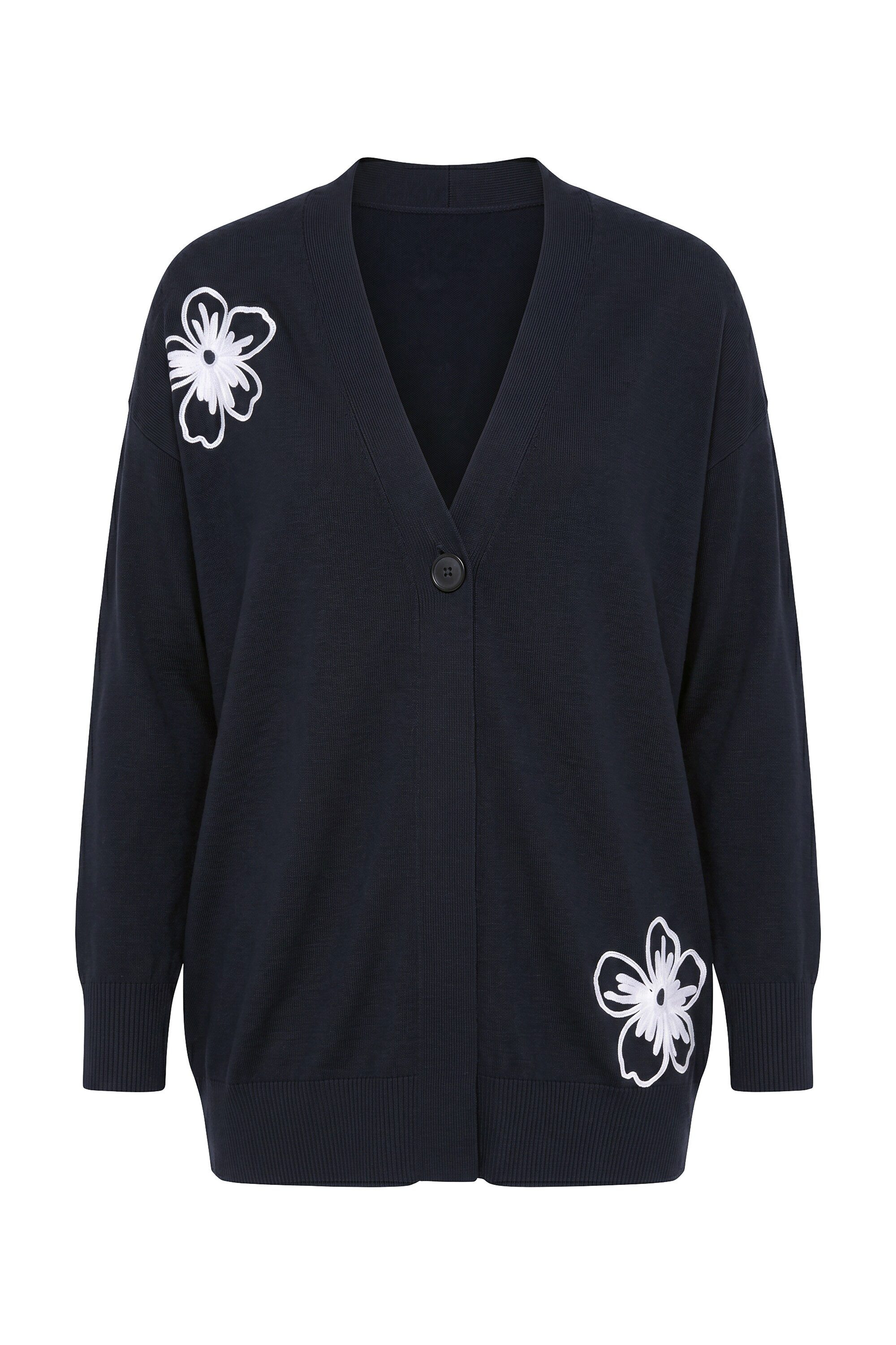 MIAMODA Strickjacke Strickjacke Loose Fit Blüten-Stickereien – Bild 2 von 3