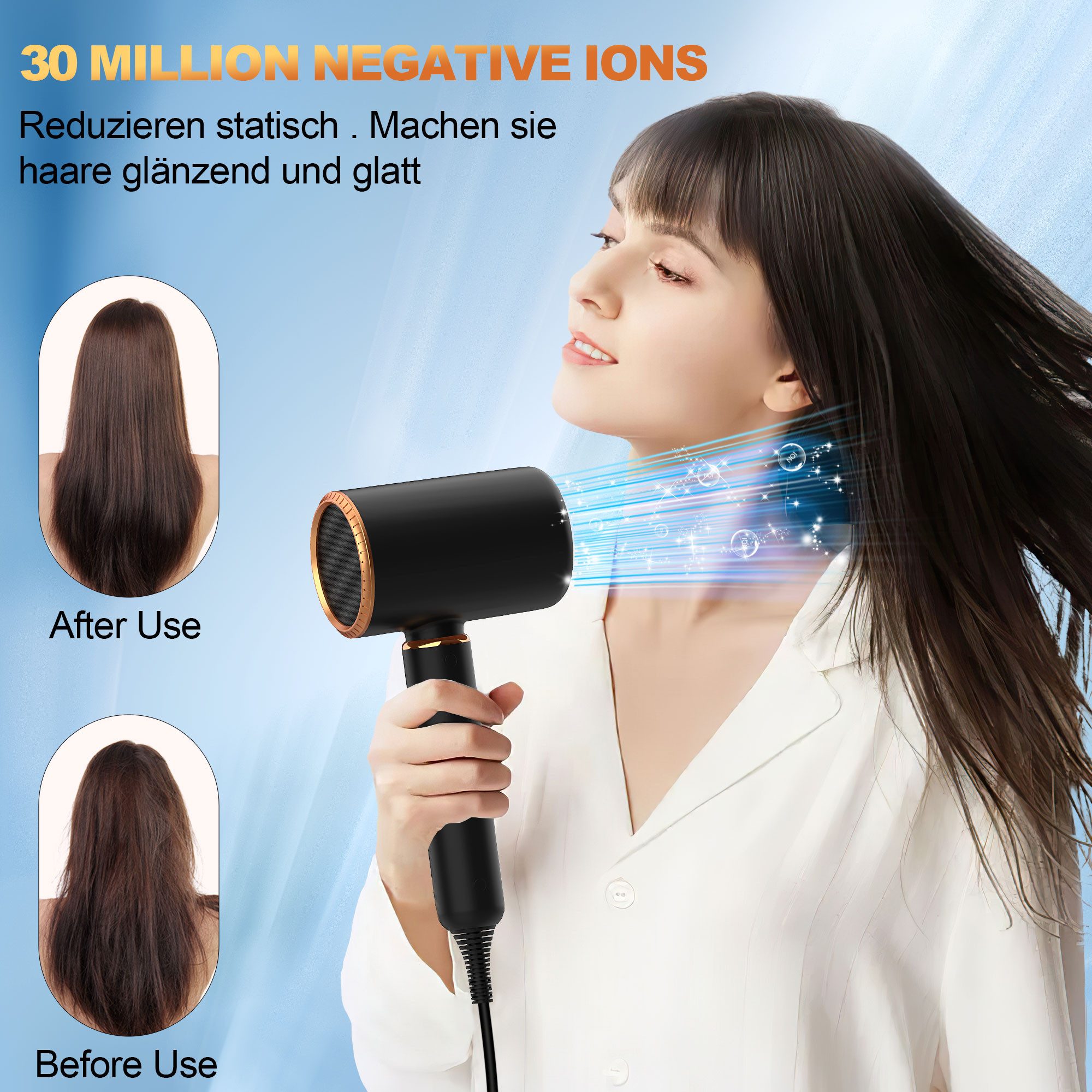 Forrlite Haartrockner Föhn,Haartrockner Ionen mit Diffusor-Konzentrator-Düse, 2400W, 2400 W, Turbo-Ultra-Leise-Motor, föhn 4-in-1, Mit Heiß- und Kaltzyklus, 4, Heiz&2 Geschwindigkeitsstufen, mit Schnelle Aufheizung