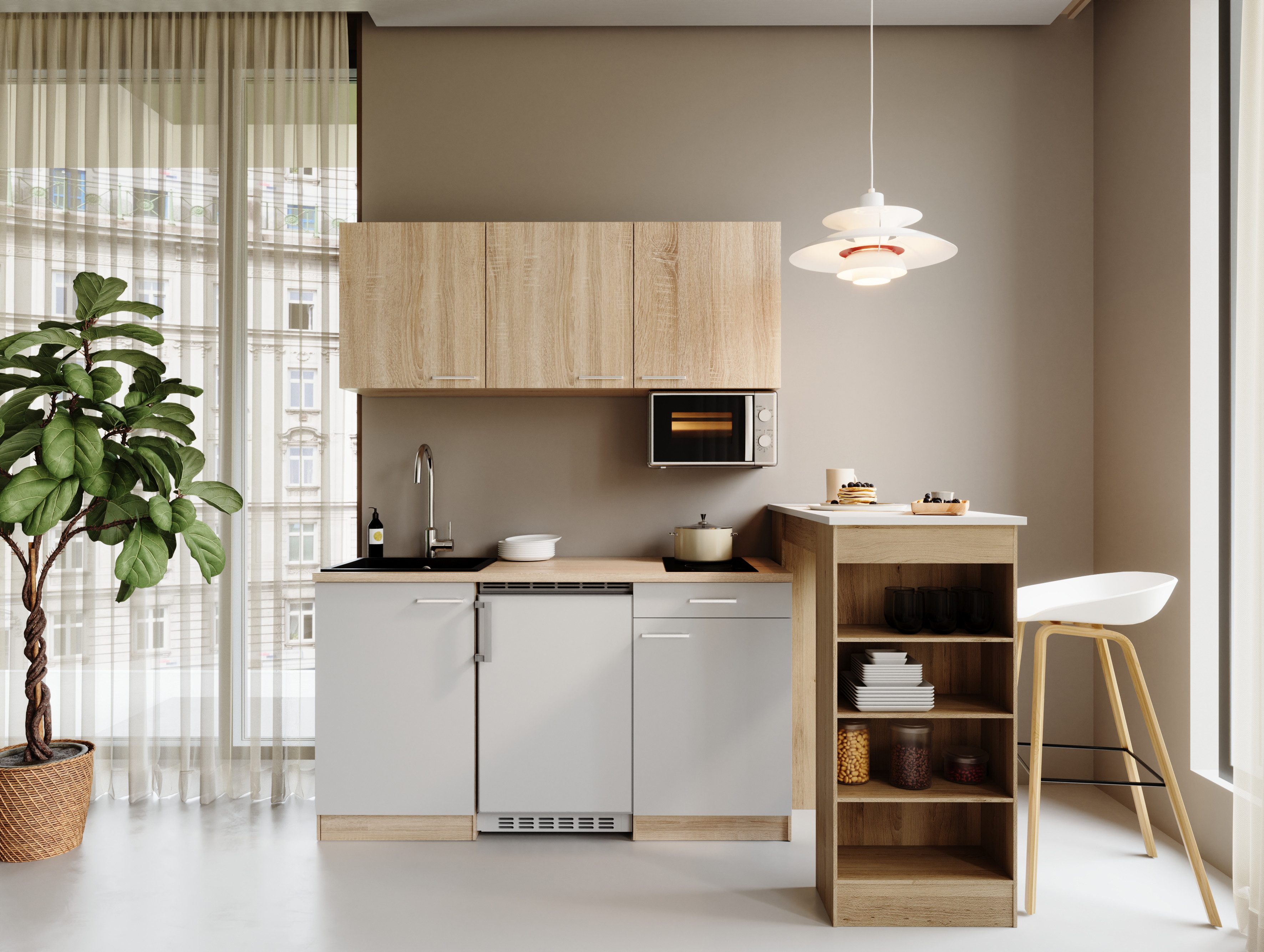 RESPEKTA Pantryküche Ingrid, zerlegt, wahlweise mit Mikrowelle, Soft-Close-Funktion, Breite 150 cm