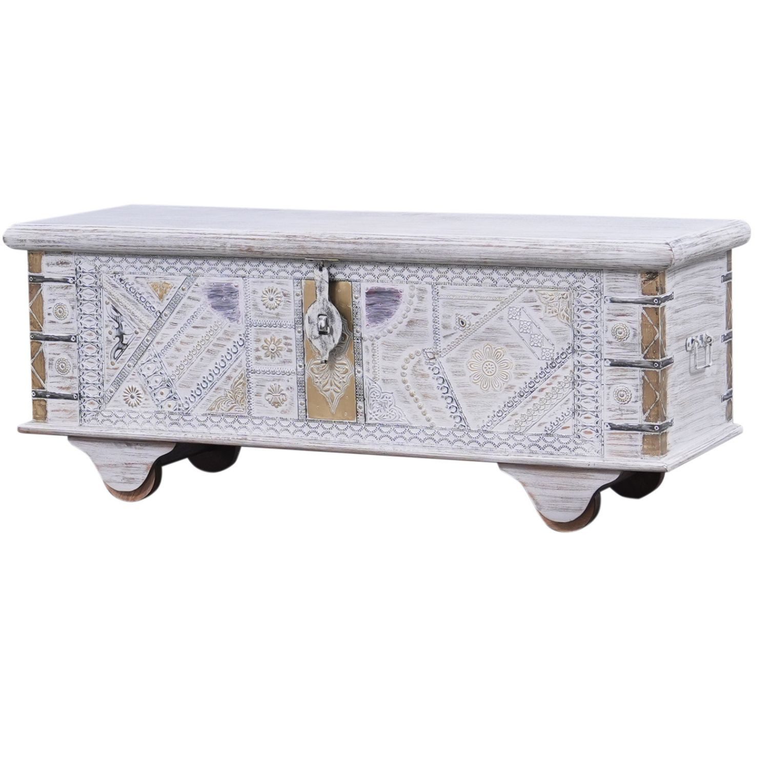 Marrakesch Orient & Mediterran Interior Truhe Massivholz-Truhe Barthel handgemachte Möbel Sitztruhe Betttruhe 116 cm (1 St), Handarbeit