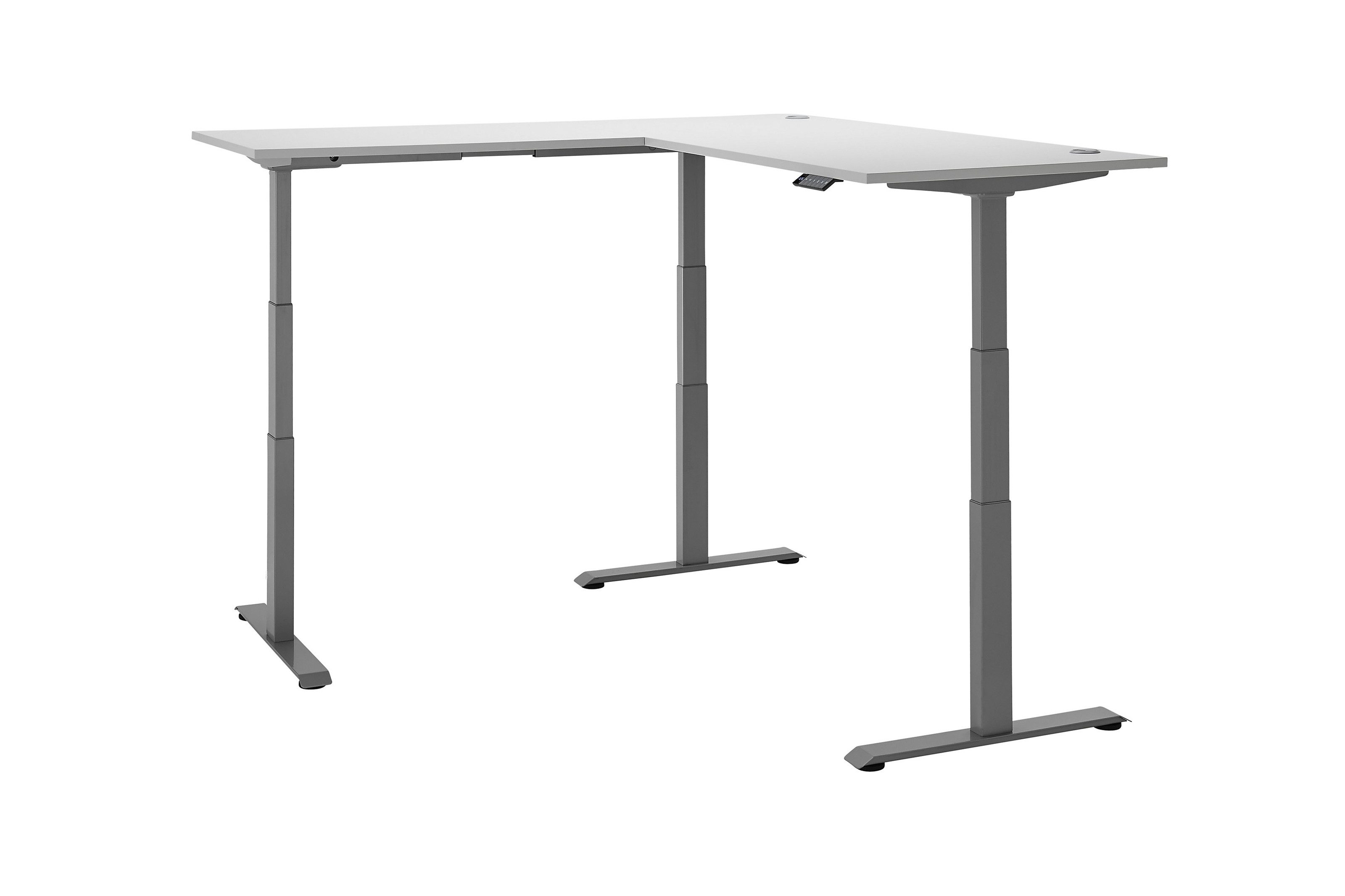 PREISBRECHER Eckschreibtisch Ben, höhenverstellbar, weiss / silber - 180x74/117x177cm (BxHxT)