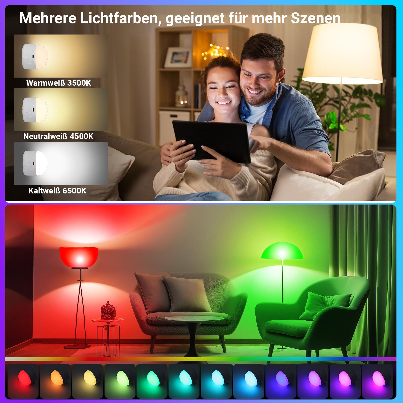 Jibenhome LED Nachtlicht E27 Leuchtmittel Timer, RGB Glühbirnen Dimmbar, USB-Aufladbar, E27 Magnetsockel mit Fernbedienung, LED fest integriert, für Speisekammer, Schrank, Campingzelt, Wohnmobil