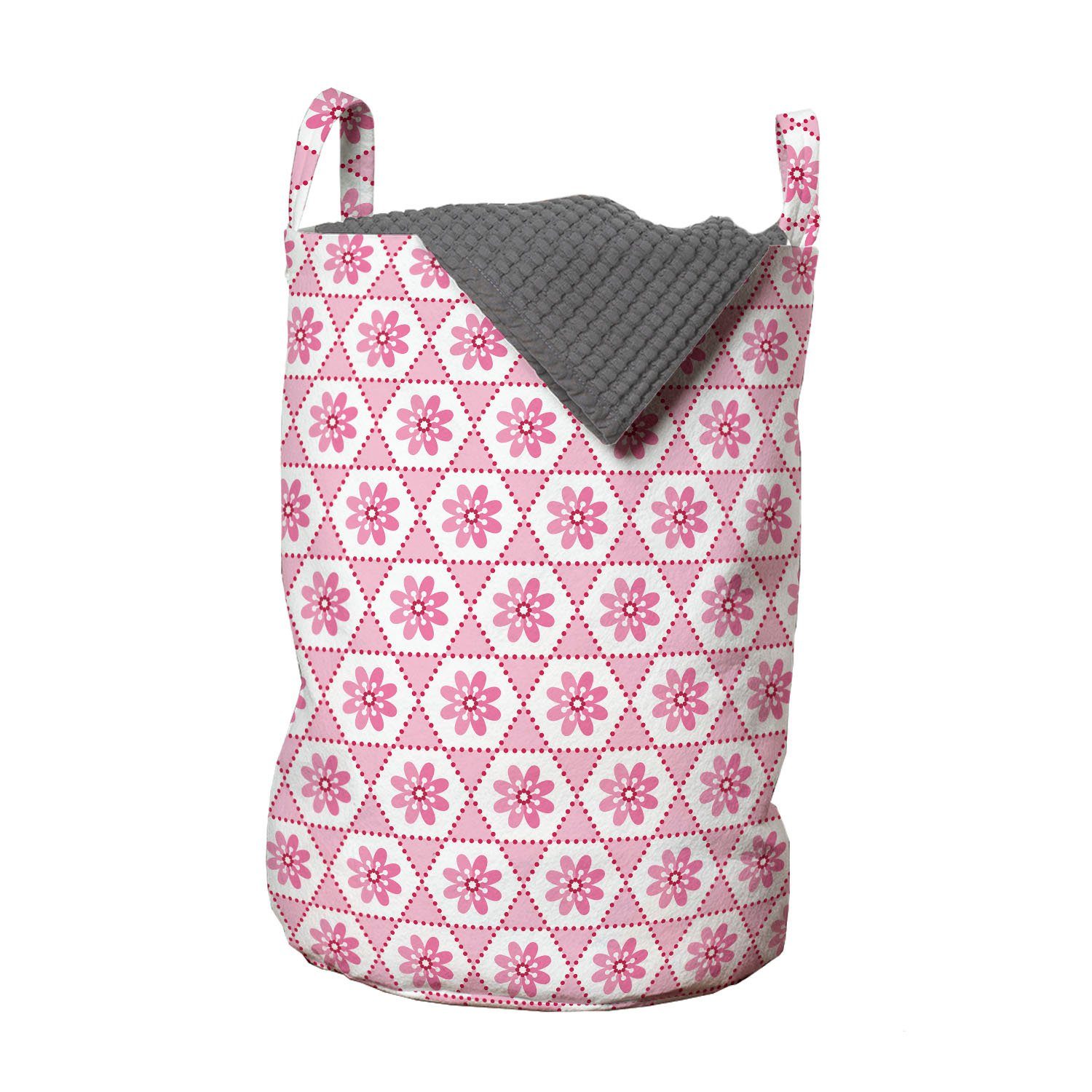 Abakuhaus Wäschesäckchen Wäschekorb mit Griffen Kordelzugverschluss für Waschsalons, Blumen Pinkish Blumen in Hexagons