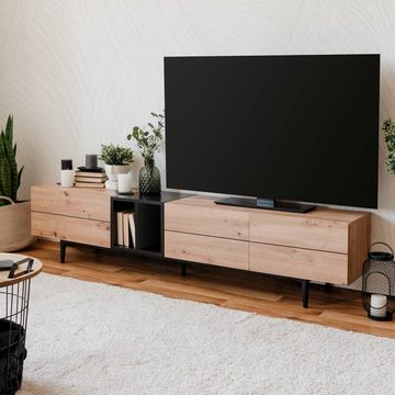 Homestyle4u TV-Board Sideboard Holz TV-Schrank Lowboard Unterschrank Fernsehschrank Schwarz (Kein Set)