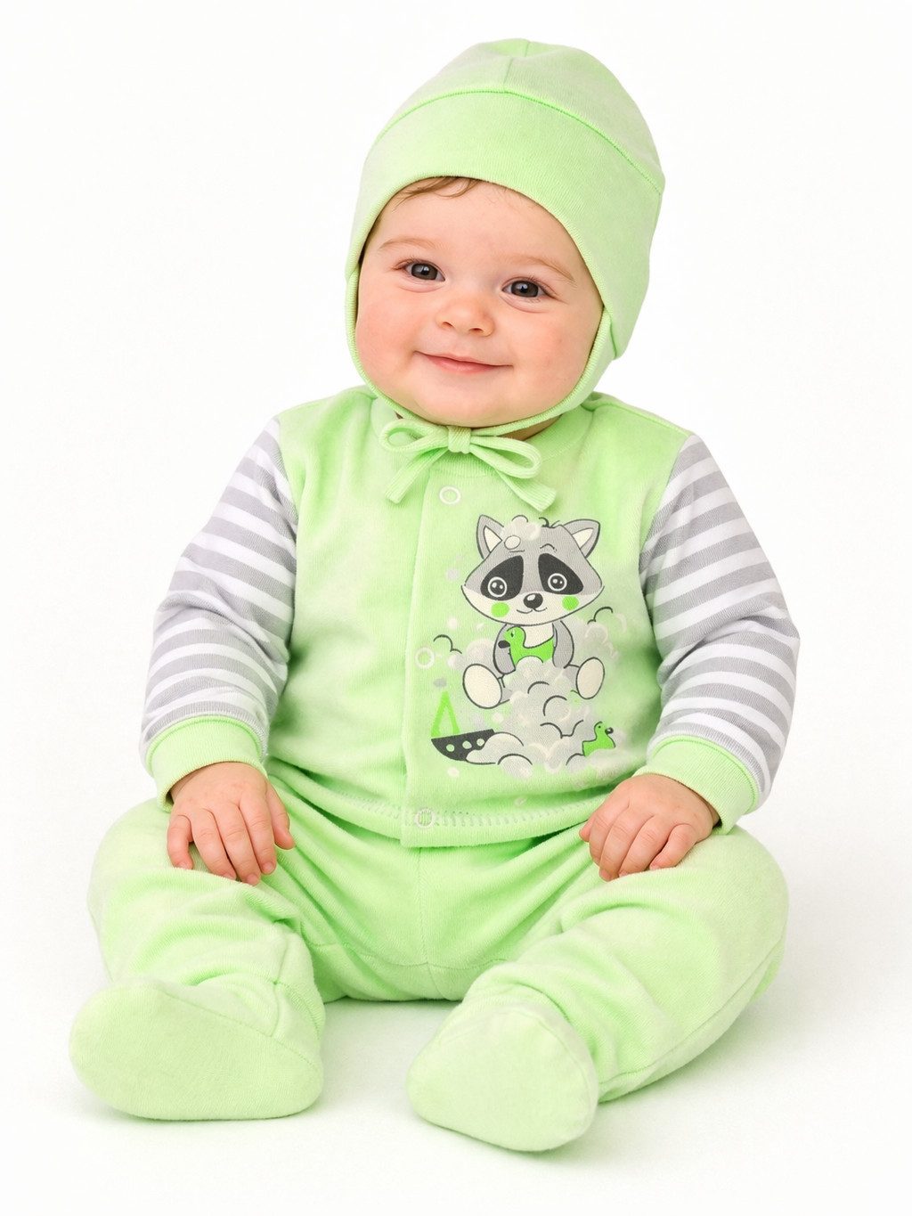 Langarmshirt & Hose Baby Hemdchen Mütze und Hose mit Fuß Anzug 3Tlg. Erstlingsset