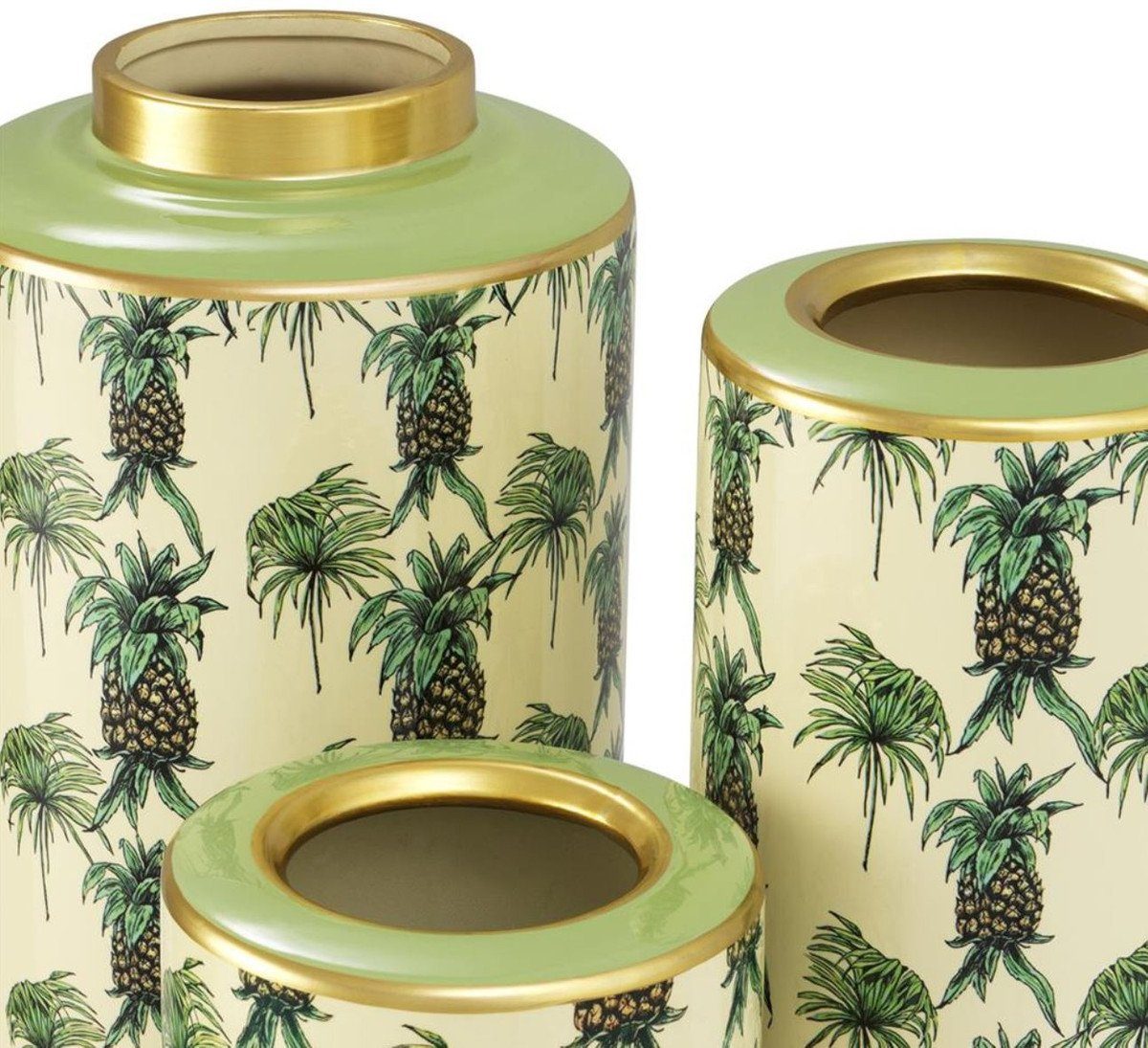 Dosen / Porzellan Grün Qualität Design Mehrfarbig 3er Casa Dekoobjekt Luxus Luxus Padrino Set Ananas -