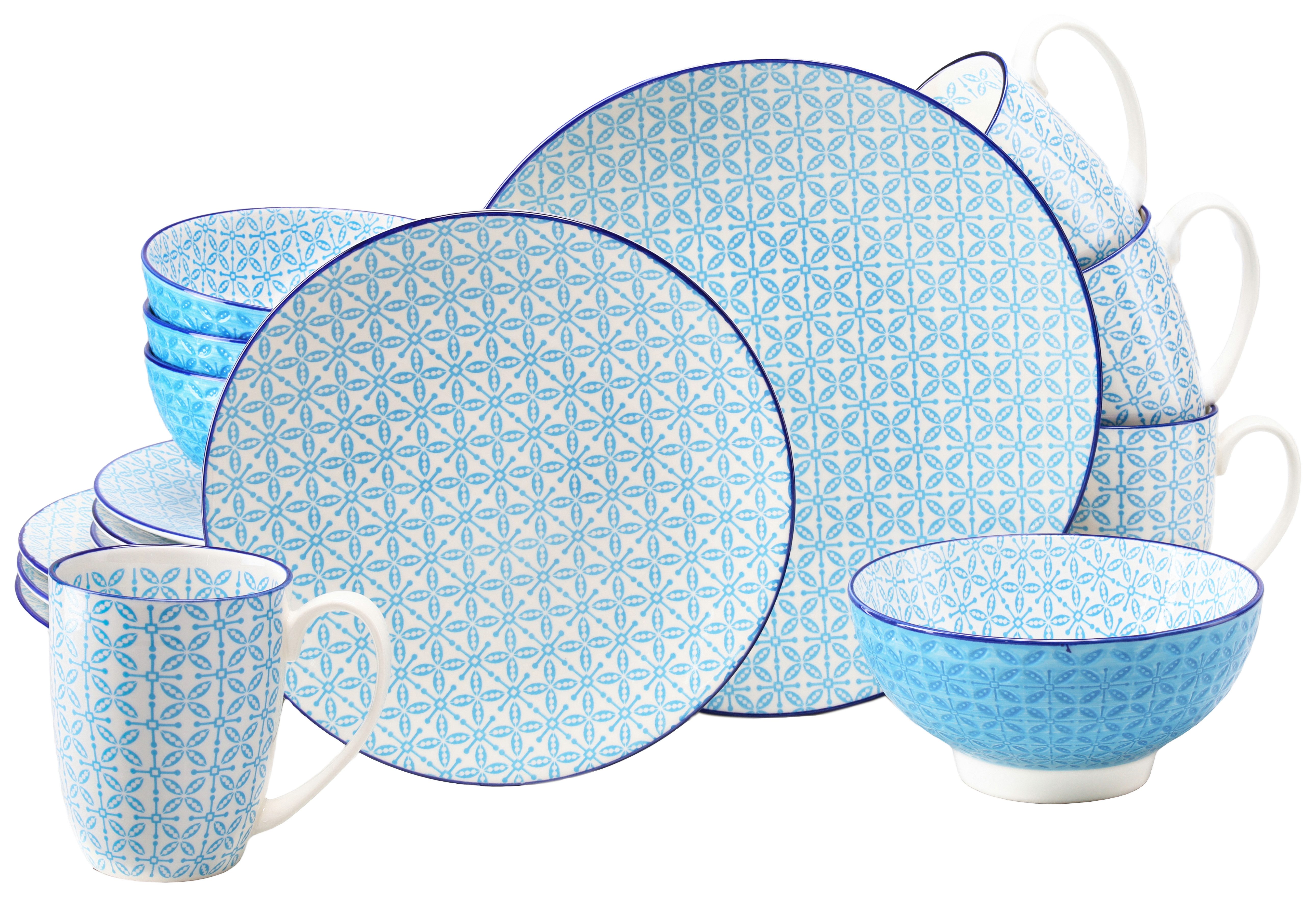 CreaTable Kombiservice Mediterran, Service 16-tlg. (16-tlg), 4 Personen, Steinzeug, Mediterraner Flair, Traditionell keramische Motive